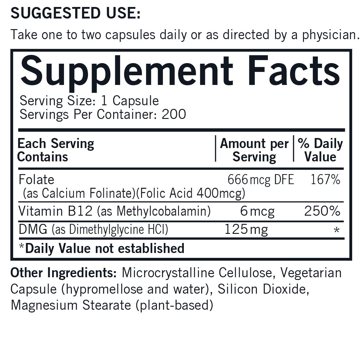 Cápsulas vegetales DMG 125 mg Kirkman sin gluten ni caseína