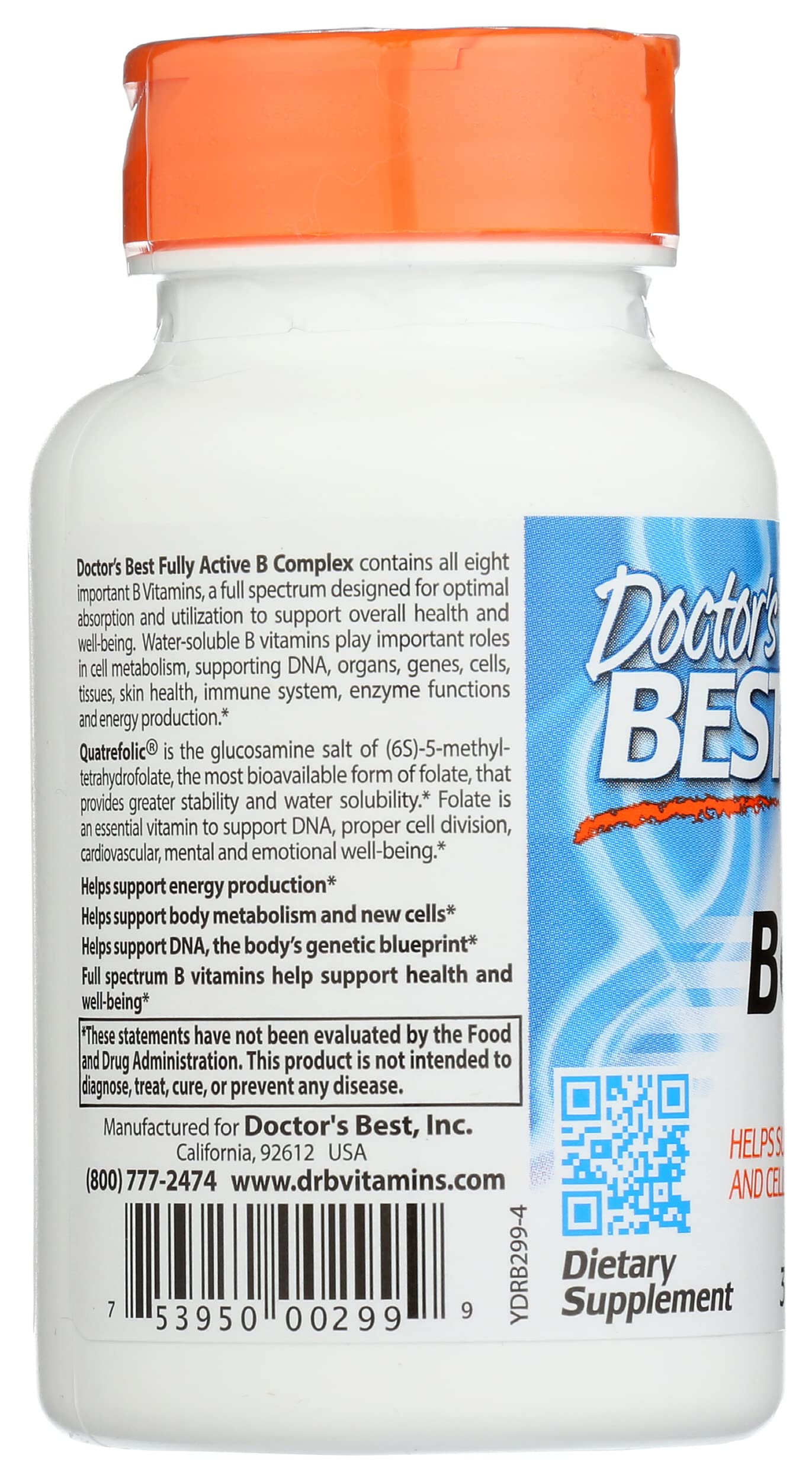 Cápsulas vegetales Doctors Best complejo B en fondo claro