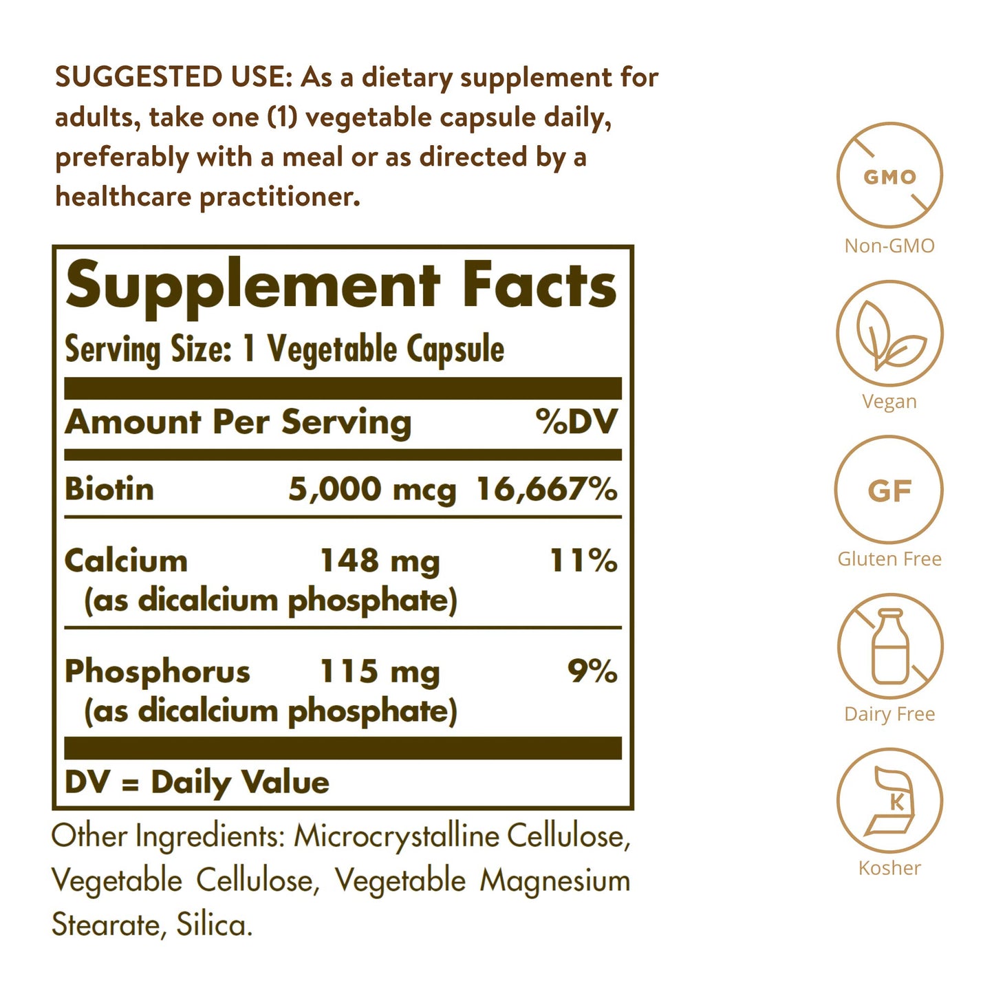Cápsulas vegetales Solgar Biotina 5000 mcg 100 tabletas
