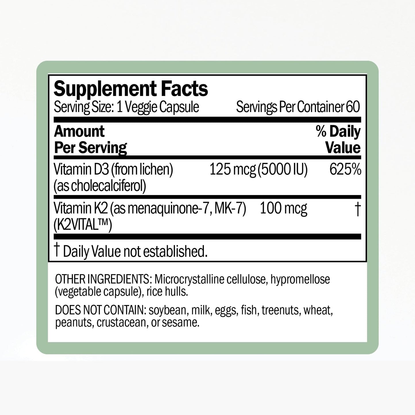 Cápsulas vegetales WellWithAll vitamina D3 y K2 60 días