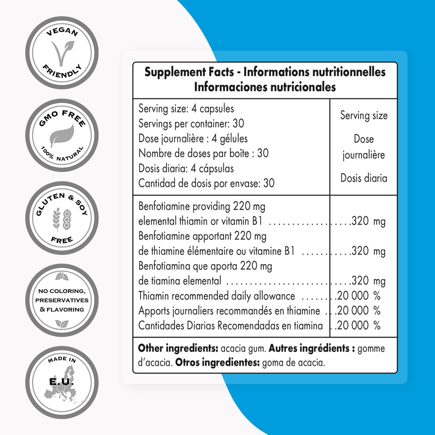 Cápsulas vegetarianas benfotiamina Supersmart 120 unidades