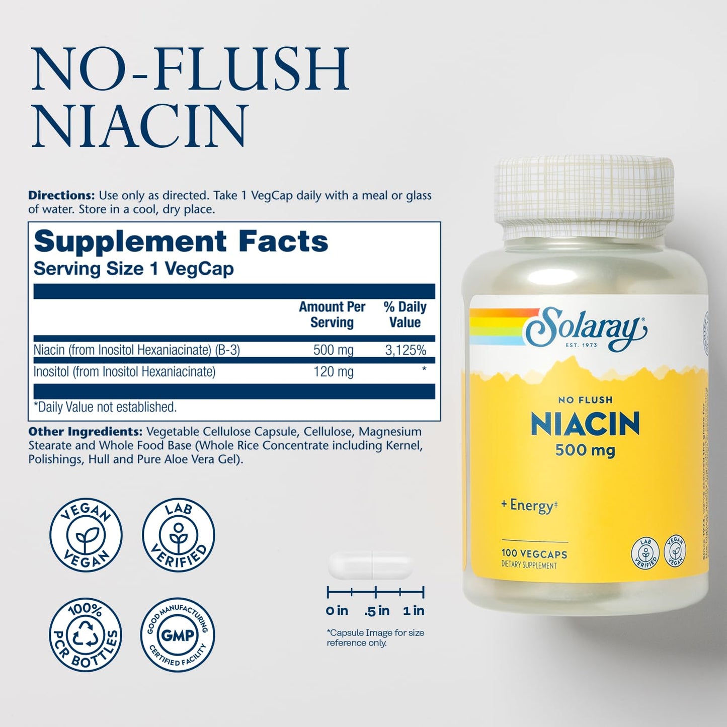 Cápsulas vegetarianas Niacina SOLARAY 500mg