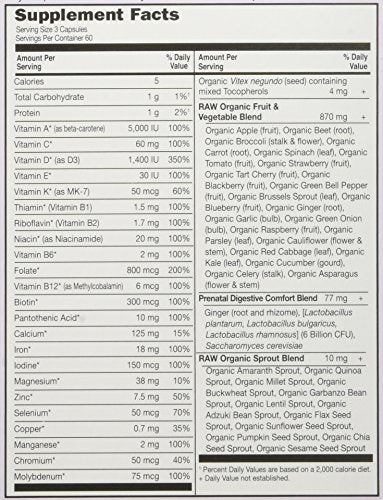 Cápsulas vegetarianas Raw Prenatal Garden of Life frasco