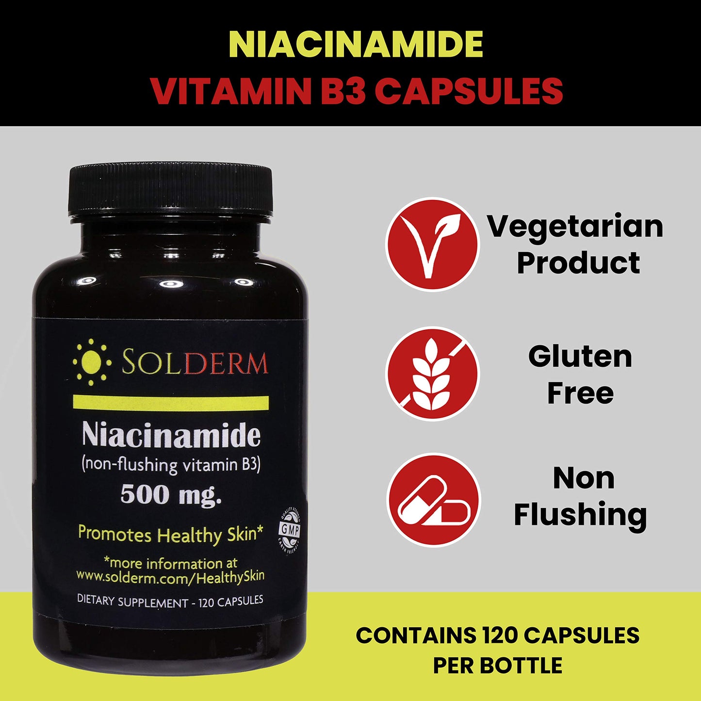Cápsulas vegetarianas SOLDERM vitamina B3 niacinamida sin irritación