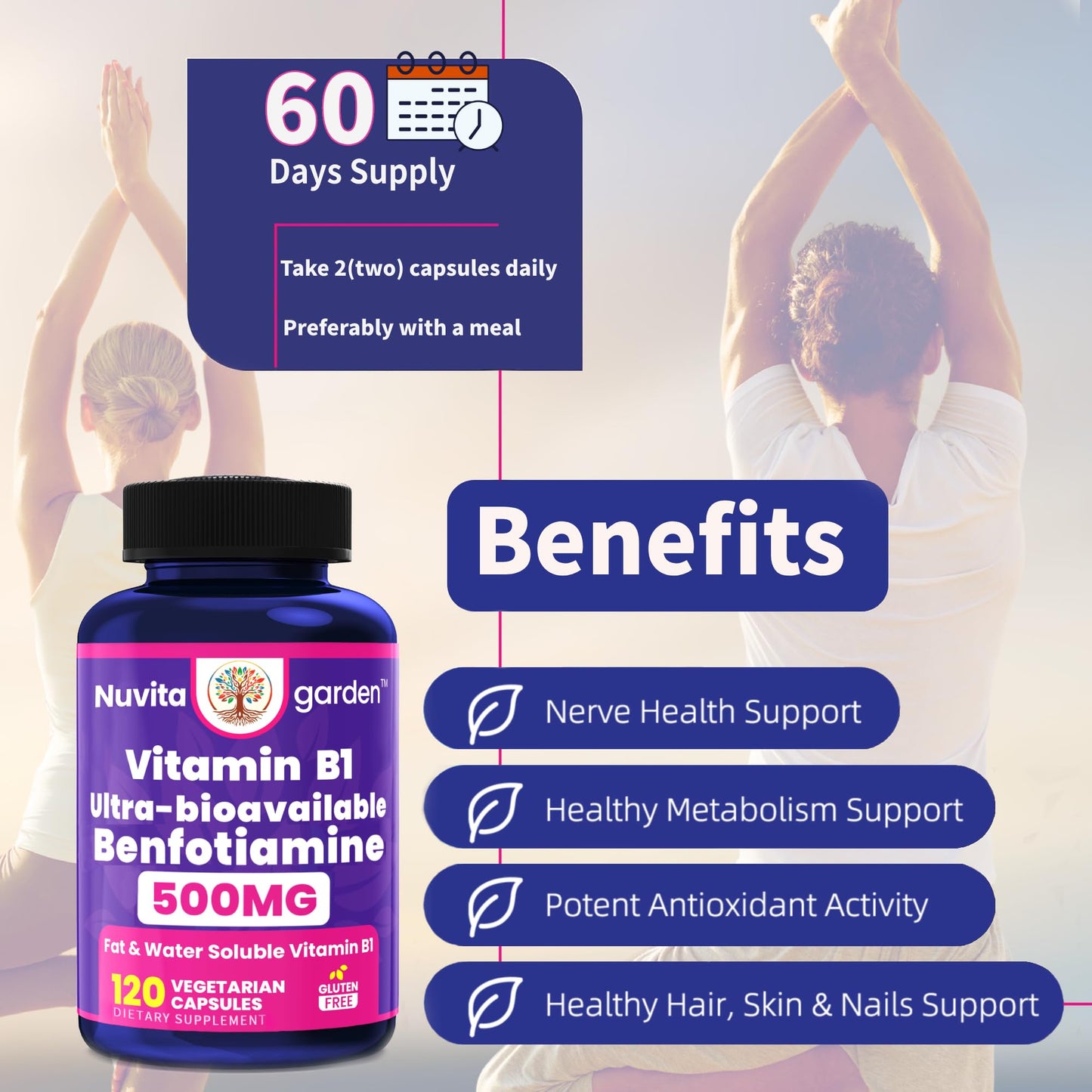 Cápsulas vegetarianas vitamina B1 NoMiLu 500mg 120 unidades