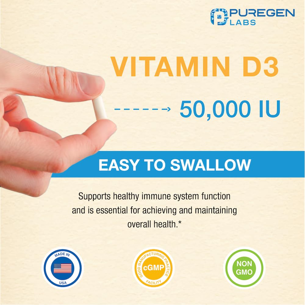 Cápsulas Vitamina D3 Puregen Labs para uso semanal