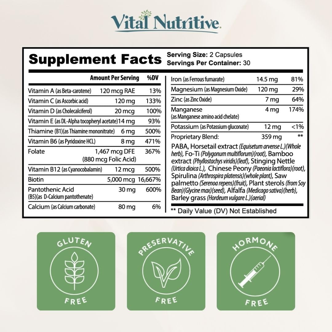 Cápsulas Vital Hair Complex vitaminas y antioxidantes para cabello