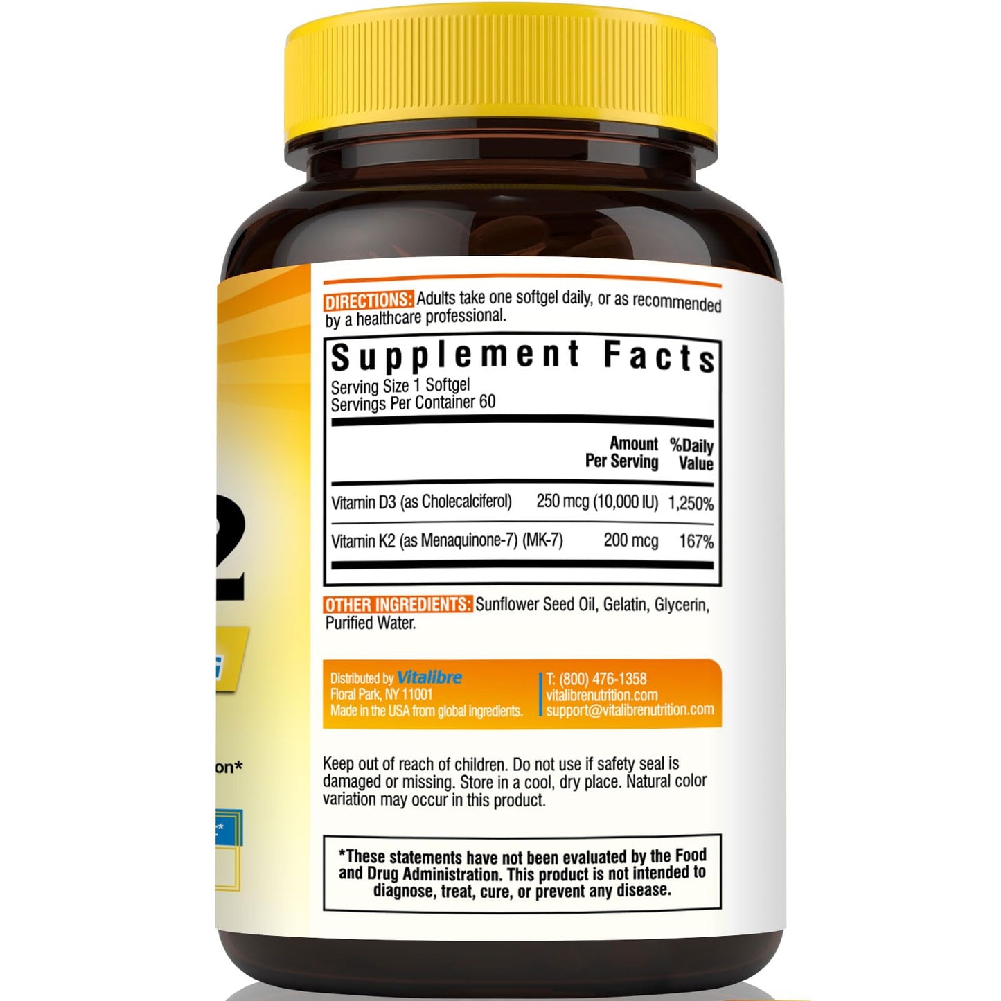 Cápsulas Vitalibre vitamina D3 K2 con aceite de semilla de girasol