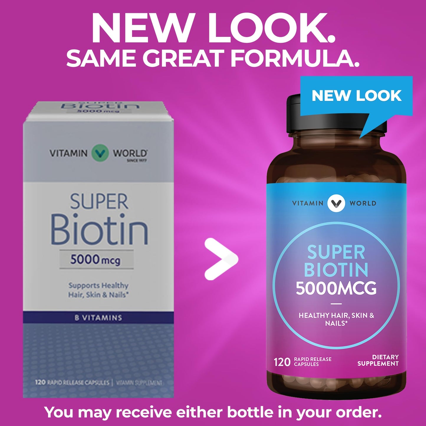 Cápsulas Vitamin World Biotin liberación rápida sin gluten
