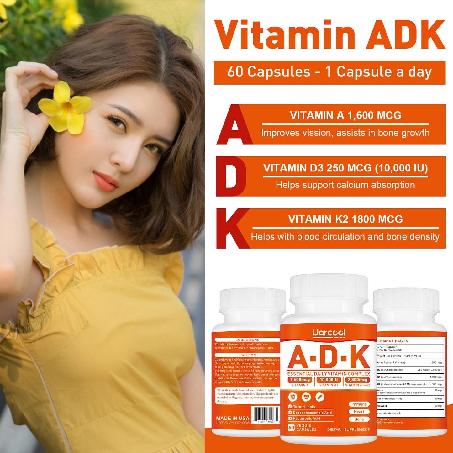 Cápsulas vitamina ADK Uarcool para huesos y corazón
