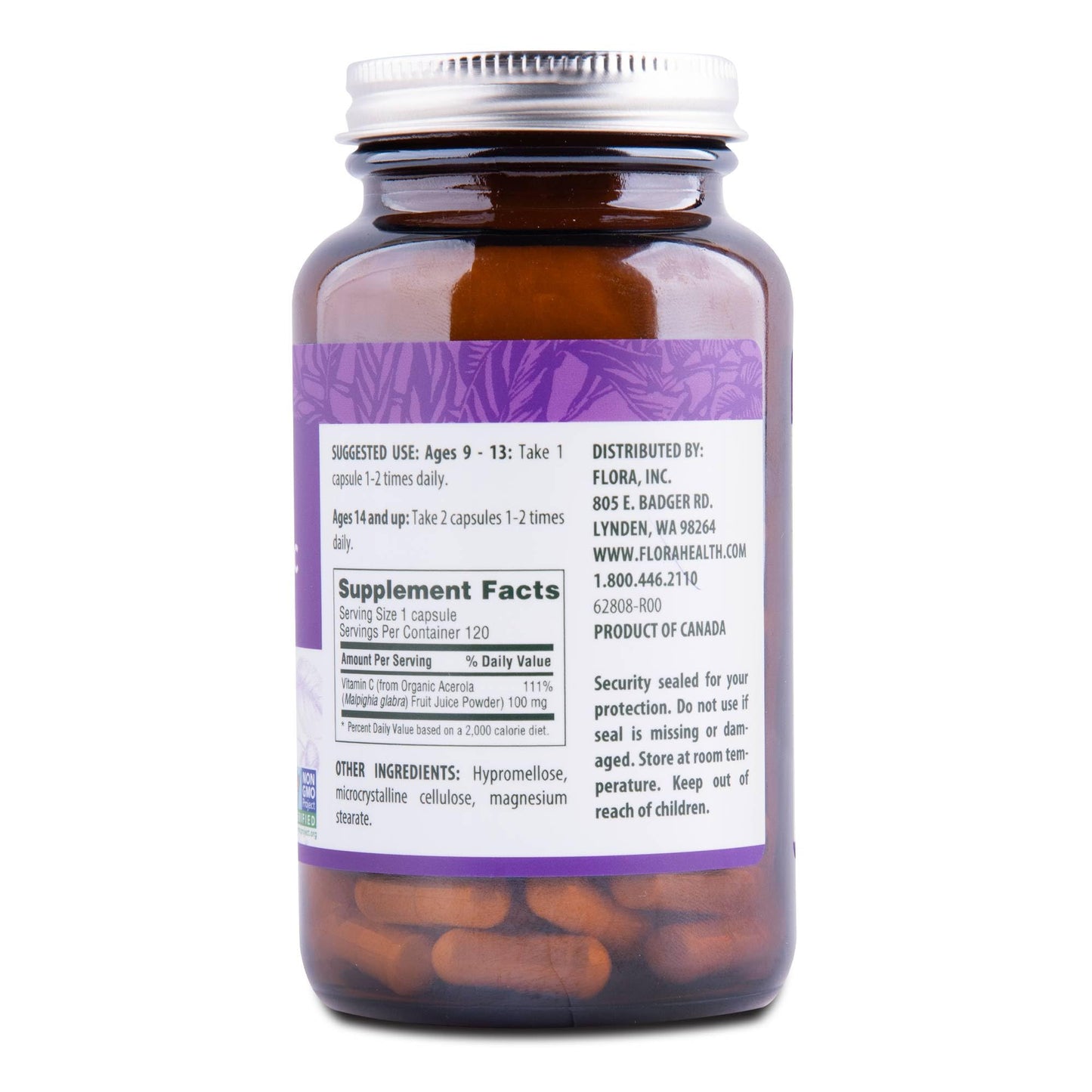 Cápsulas de vitamina c natural de acerola orgánica Flora