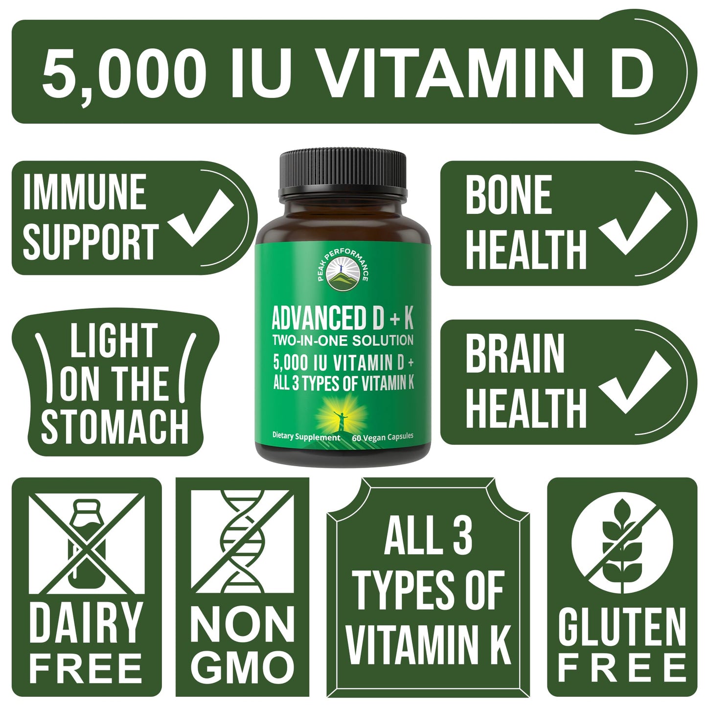 Cápsulas vitamina d y k para huesos fuerte Peak Performance