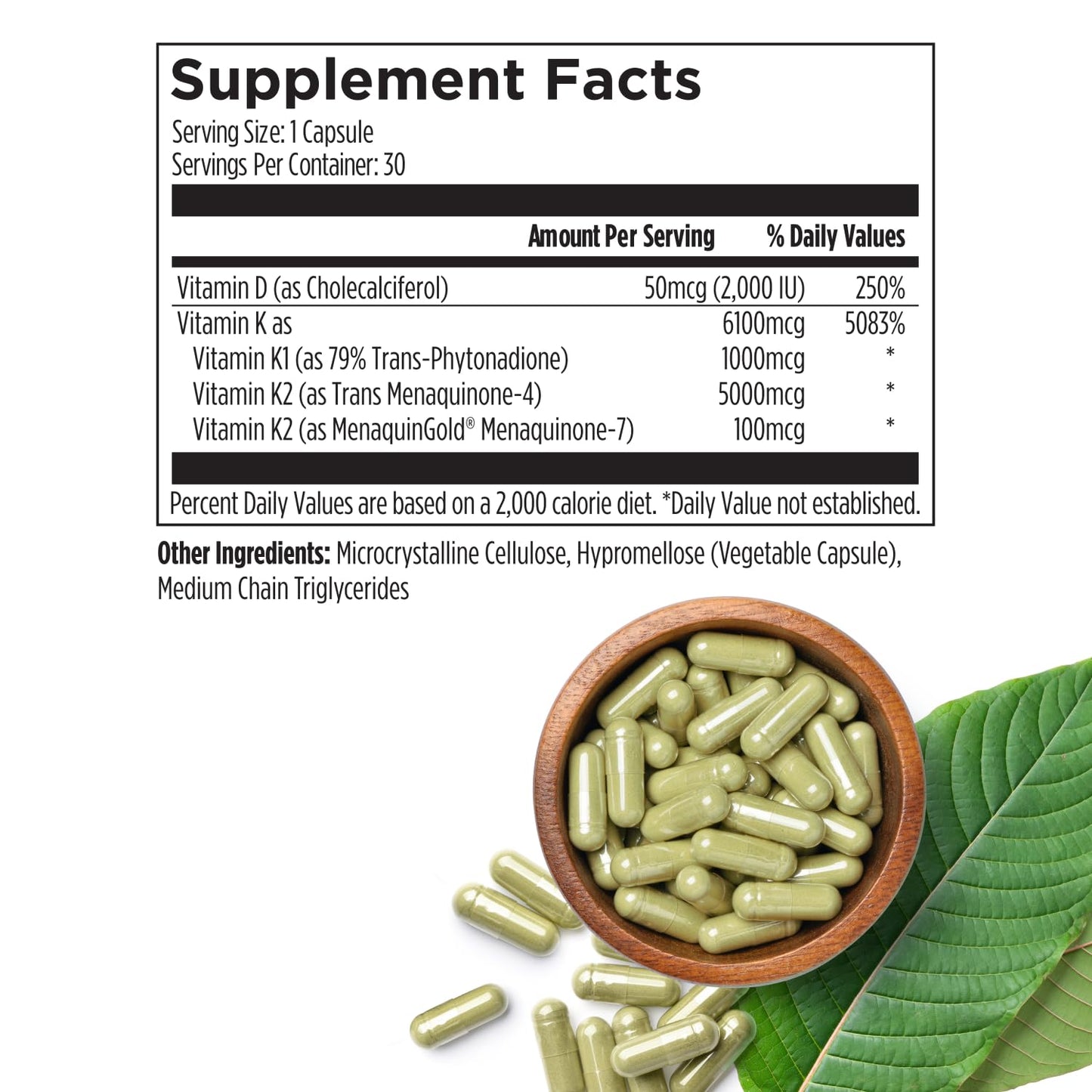 Cápsulas de vitamina D3 2000 UI con K1 y K2 de alta absorción