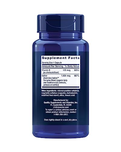 Cápsulas Vitamina D3 y Yodo Marino calidad Life Extension
