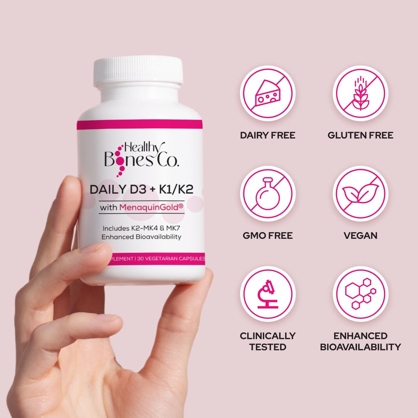 Cápsulas de vitamina D3 y K2 para adultos