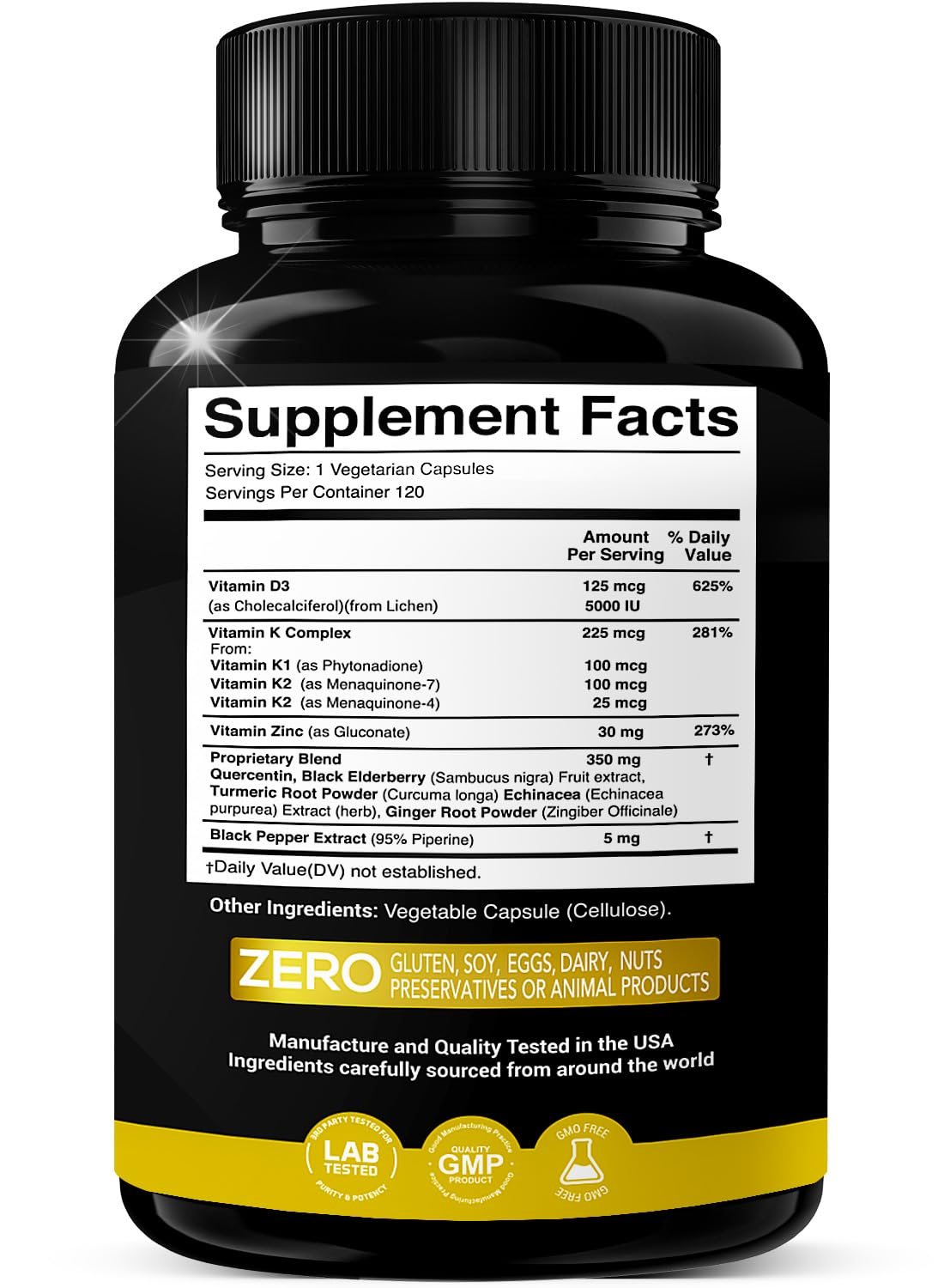 Cápsulas de suplemento Vitamina D3 K2 K1 Zinc Saúco 8 en 1