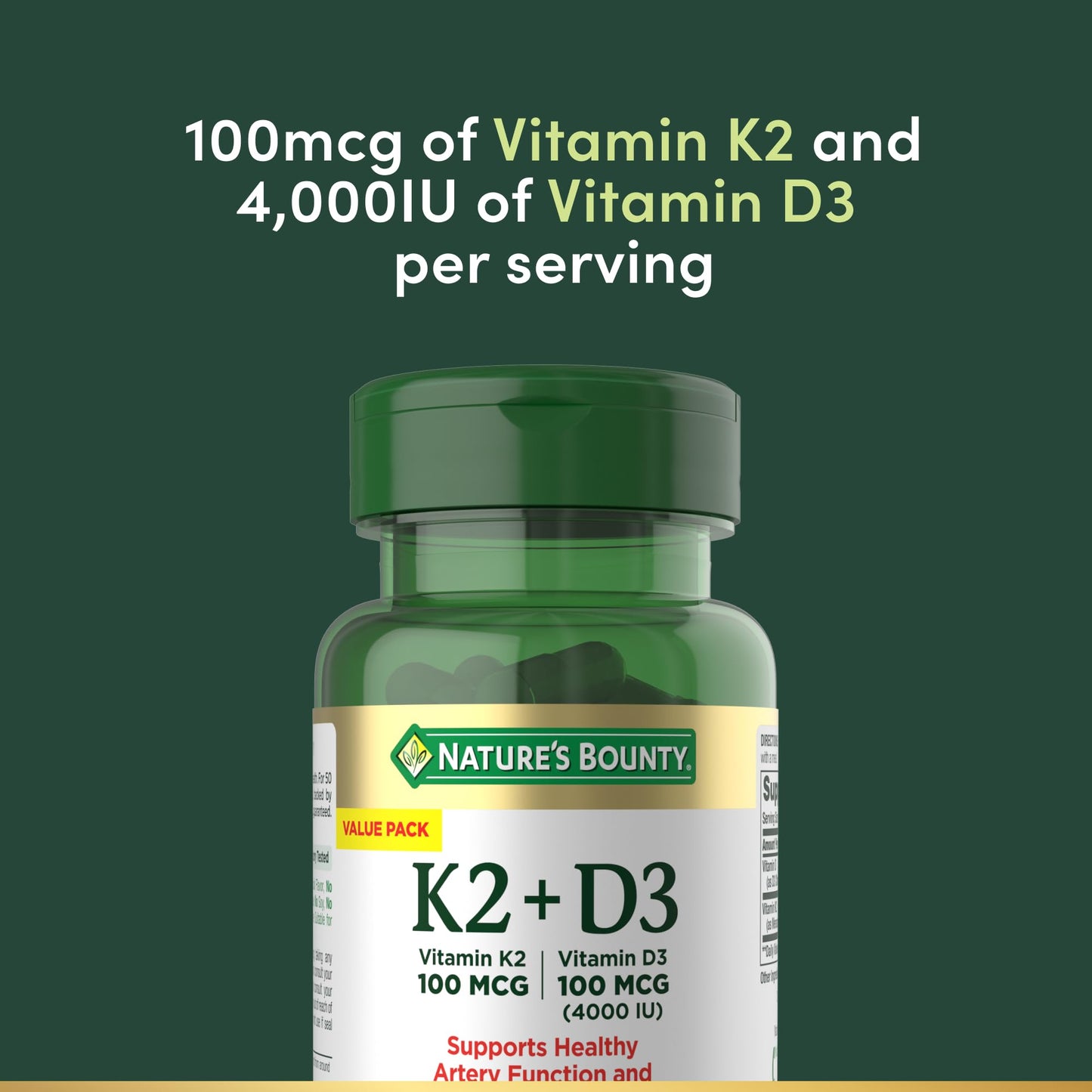 Cápsulas de vitamina d3 k2 Nature's Bounty salud ósea y cardíaca
