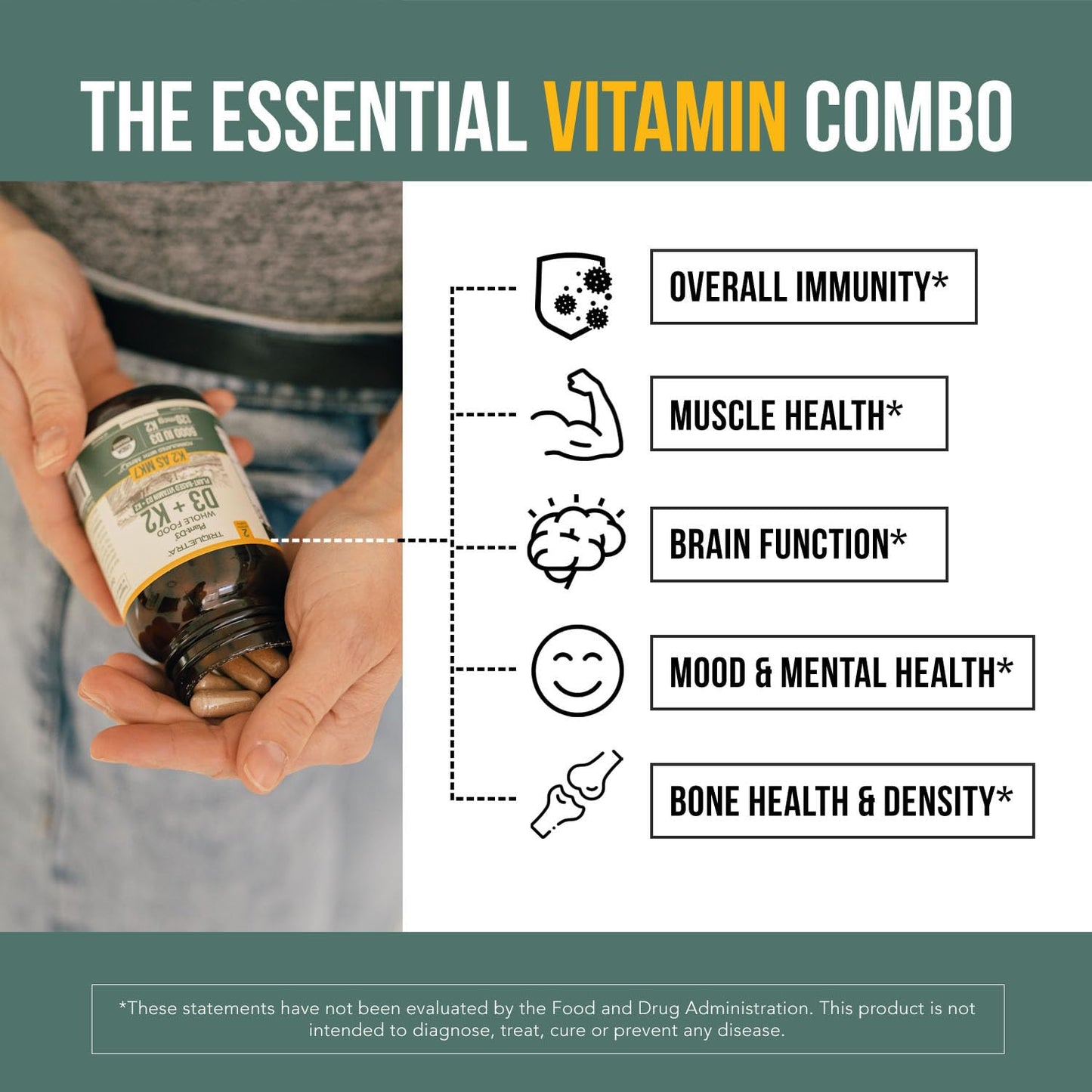 Cápsulas de vitamina D3 y K2 con prebióticos y superalimentos