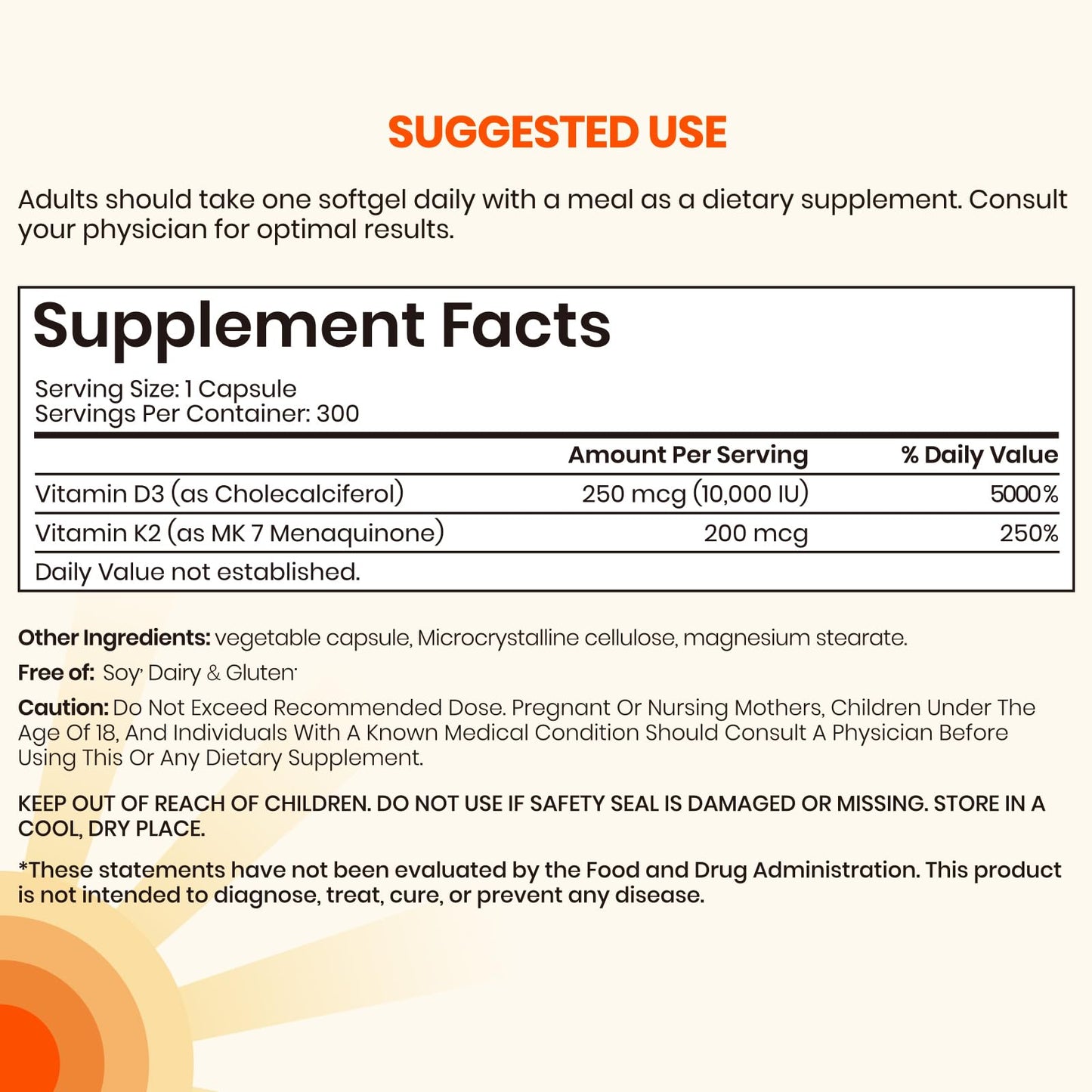 Cápsulas de vitamina D3 K2 VEV para salud ósea