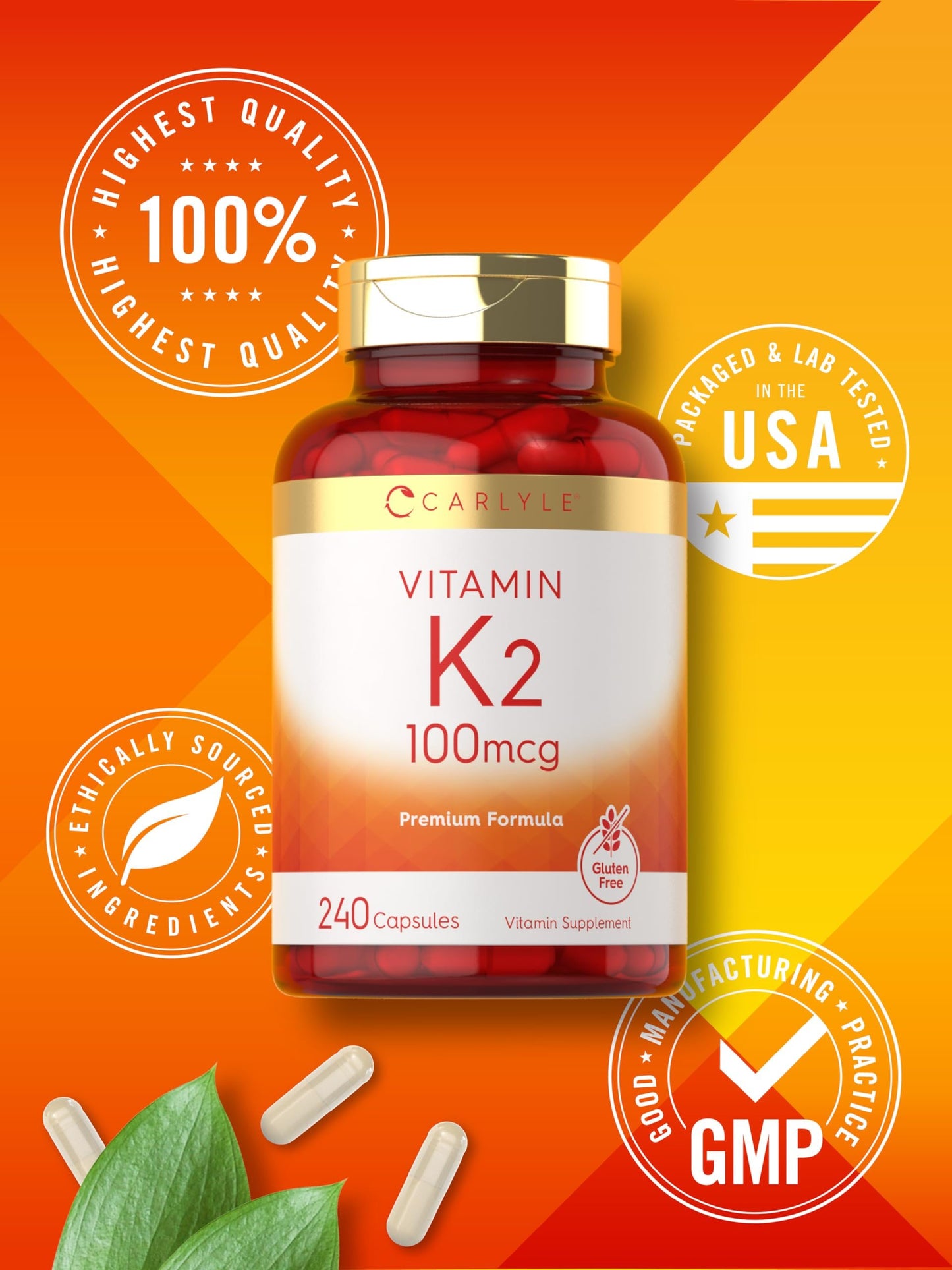 Cápsulas vitamina K2 para soporte diario Carlyle sin aditivos