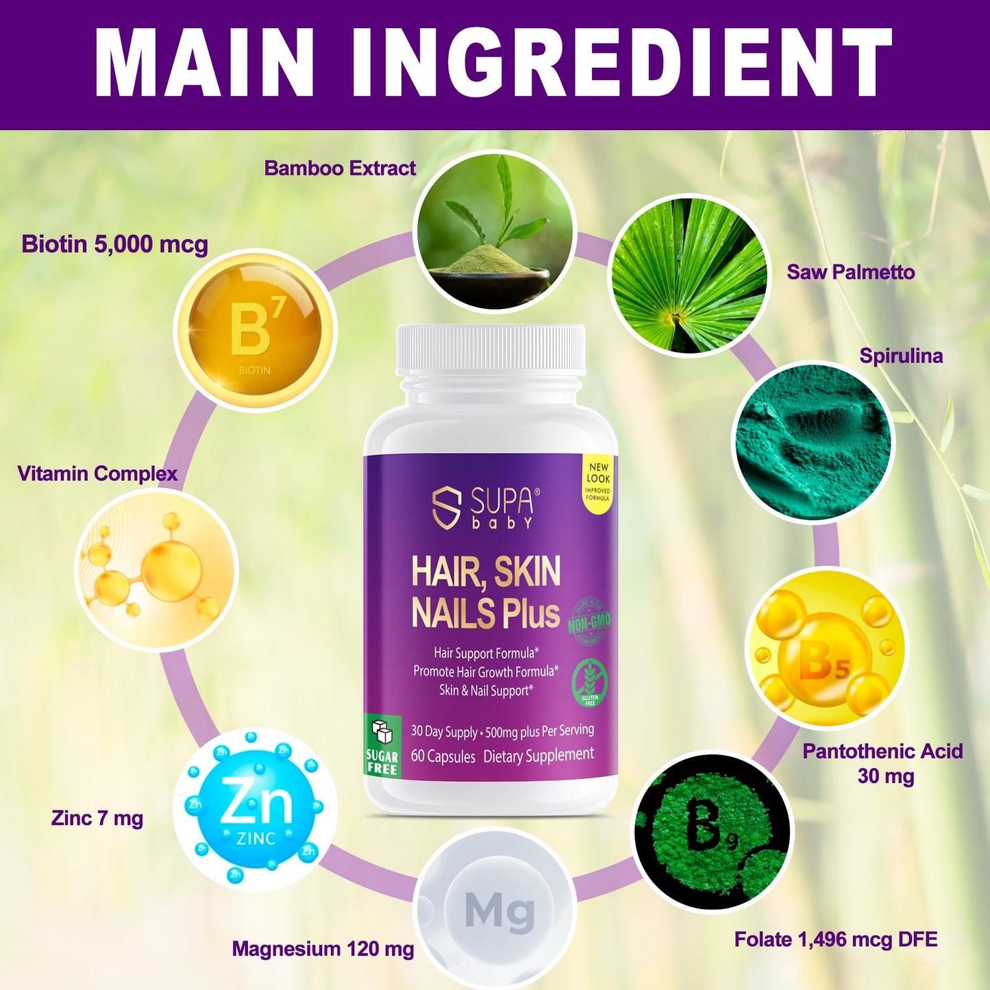 Cápsulas de vitaminas para cabello piel y uñas SUPABABY