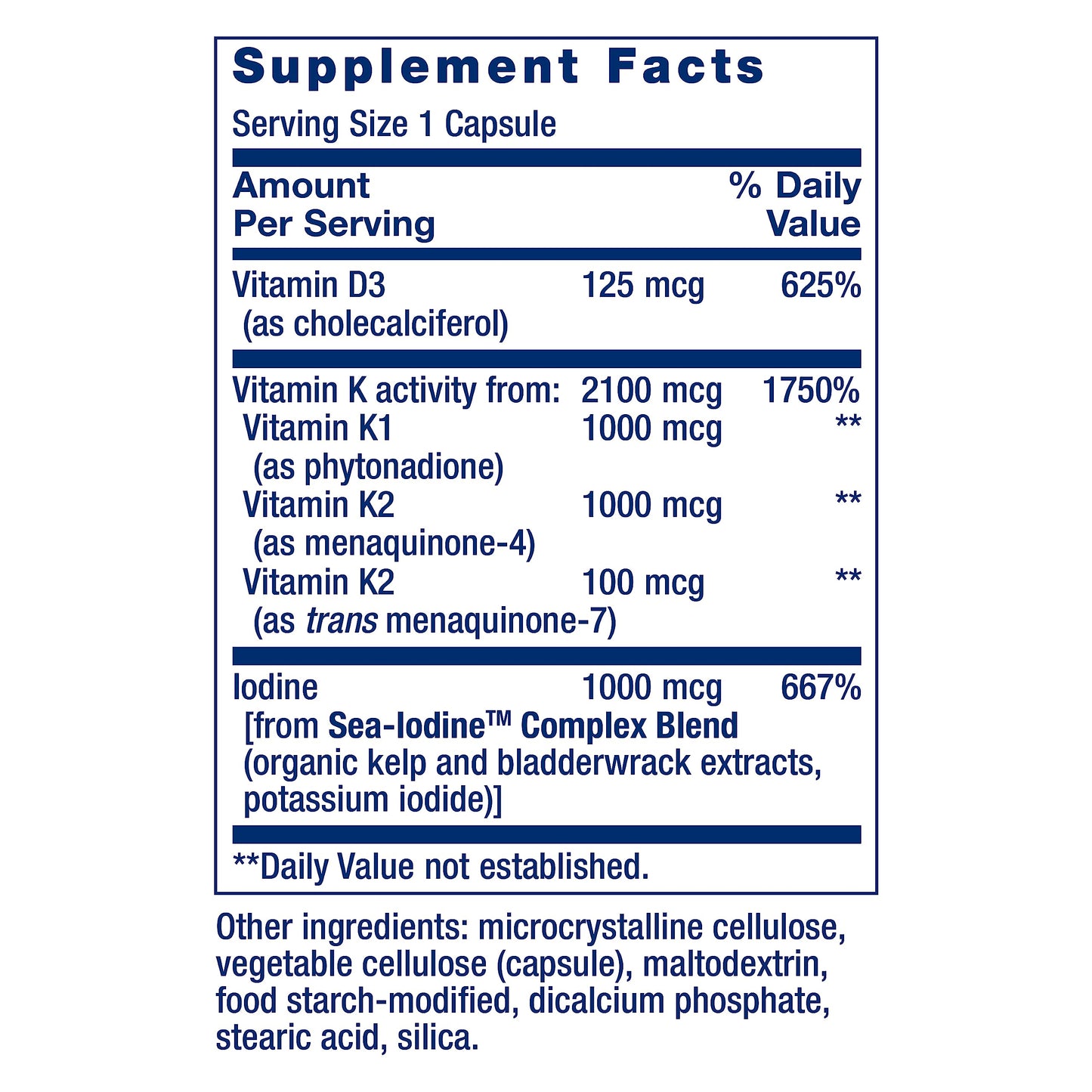 Capsulas vitaminas D3 K1 K2 y yodo apoyo metabolismo