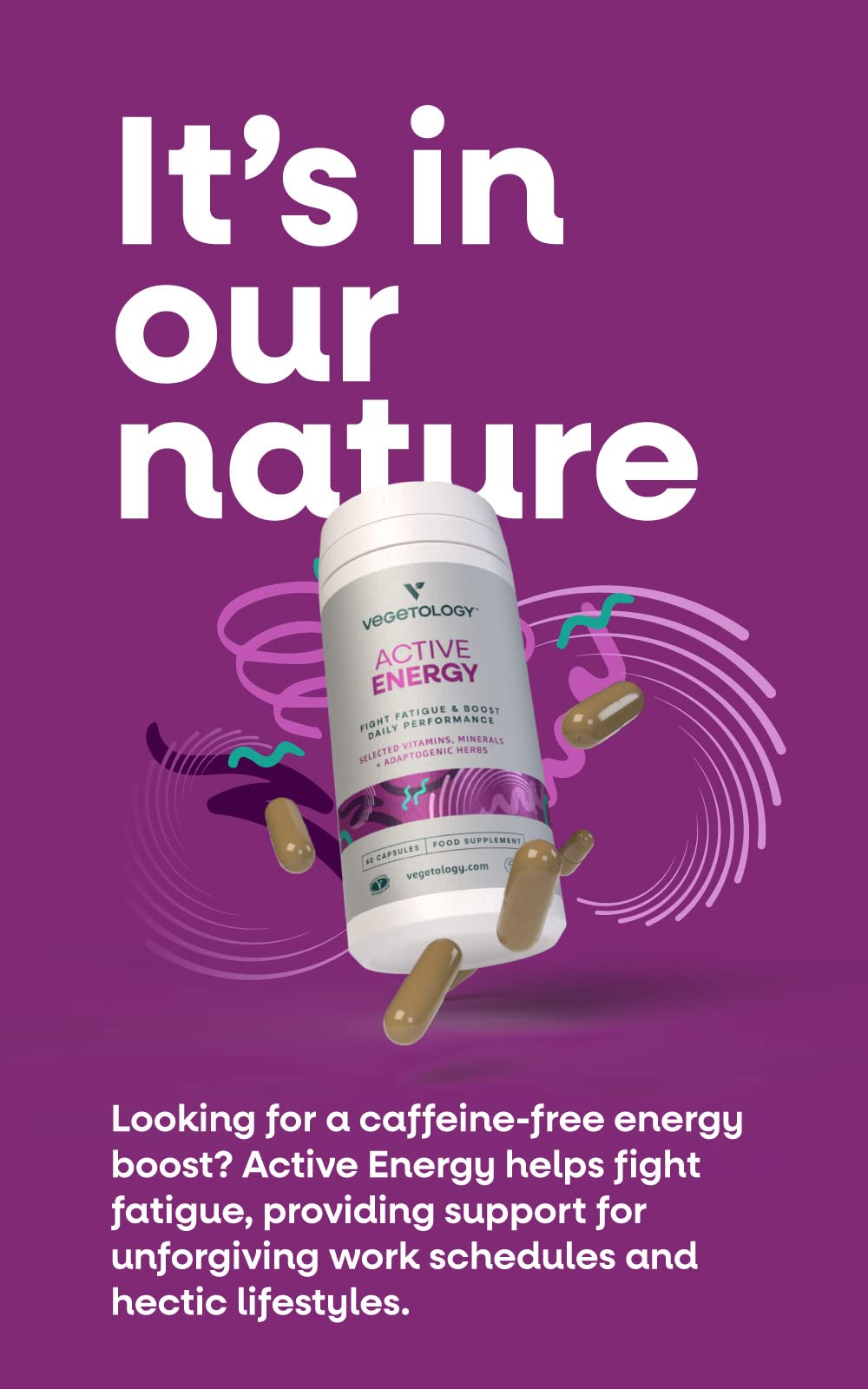 Cápsulas vitaminas VEGETOLOGY para fatiga sin cafeína veganas