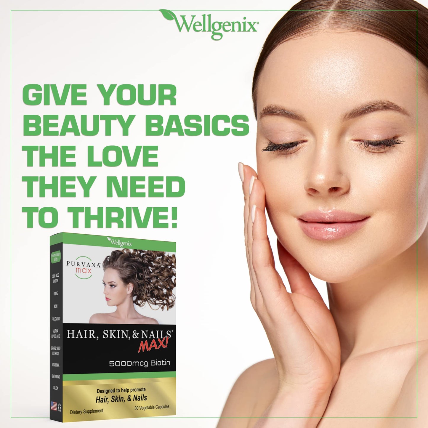 Cápsulas Wellgenix Purvana Max con biotina y extractos naturales