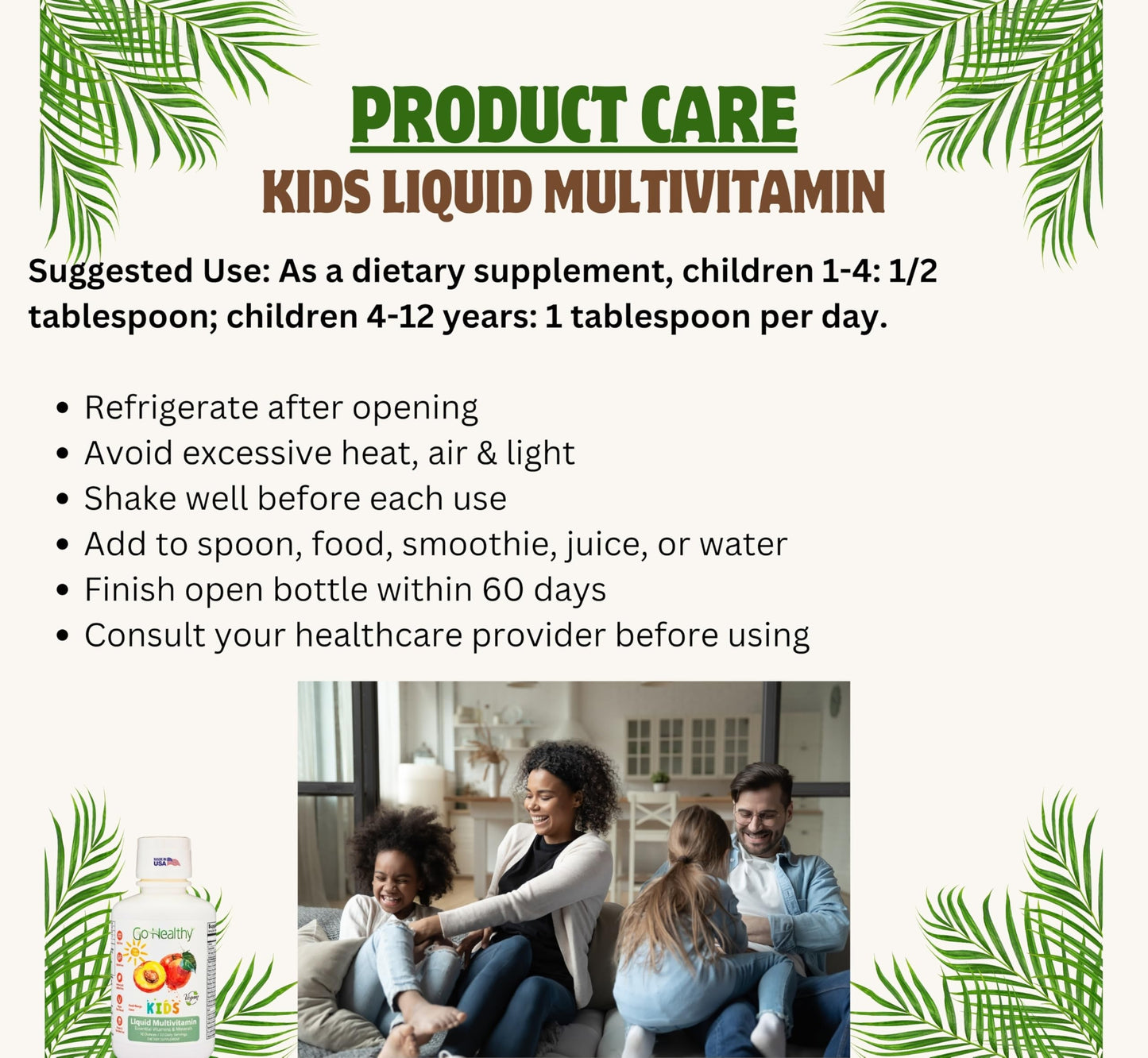 Características del multivitamínico Go Healthy Kids libre de gluten.