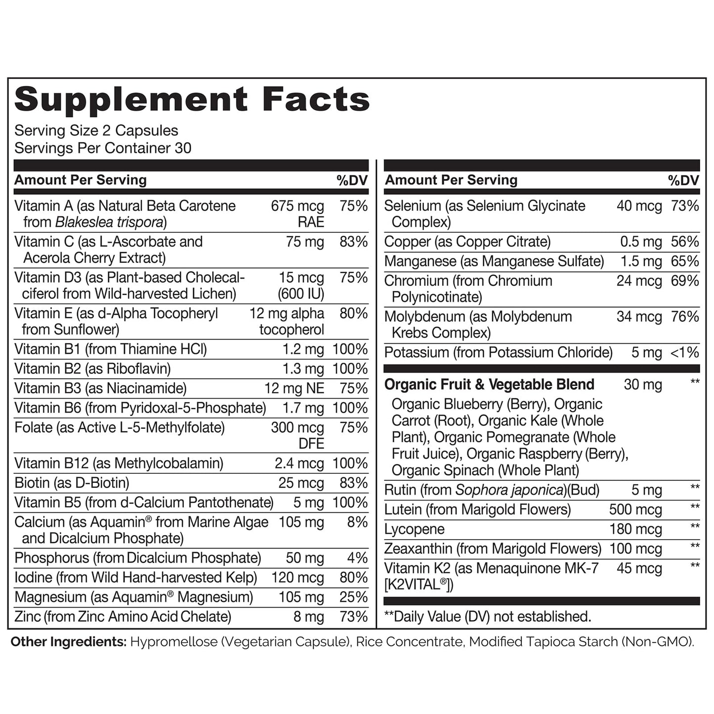 Características del multivitamínico para adolescentes con ingredientes naturales