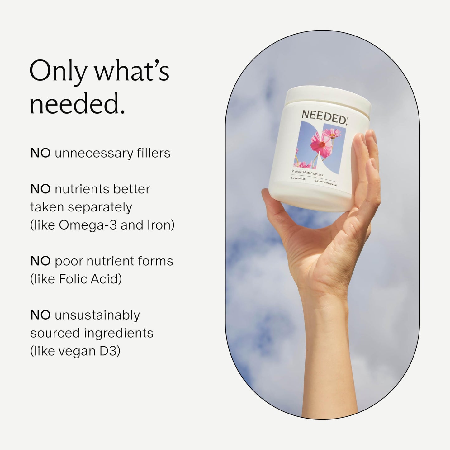 características únicas multivitamínico needed sin rellenos