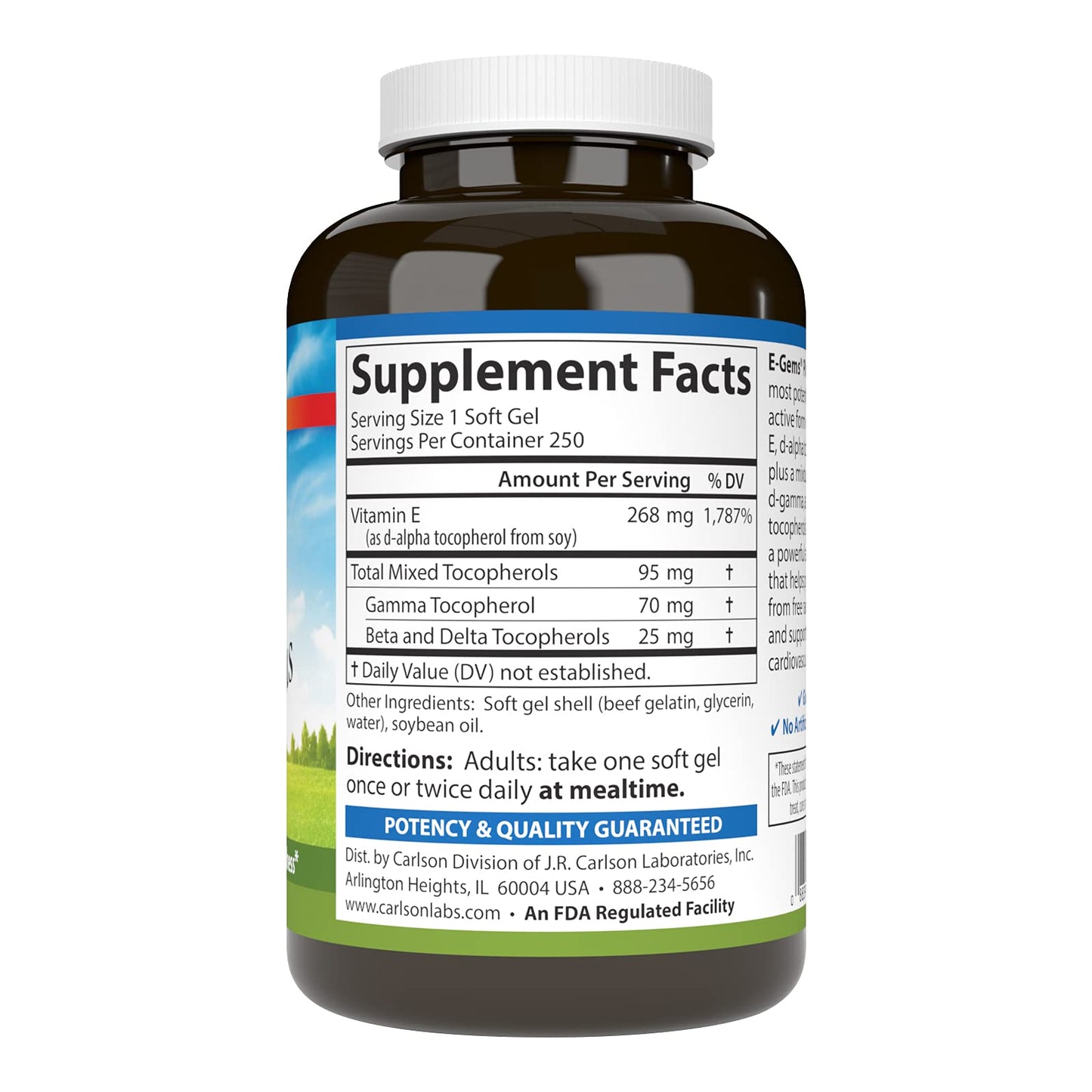 Carlson e-gems plus envase frontal 250 softgels