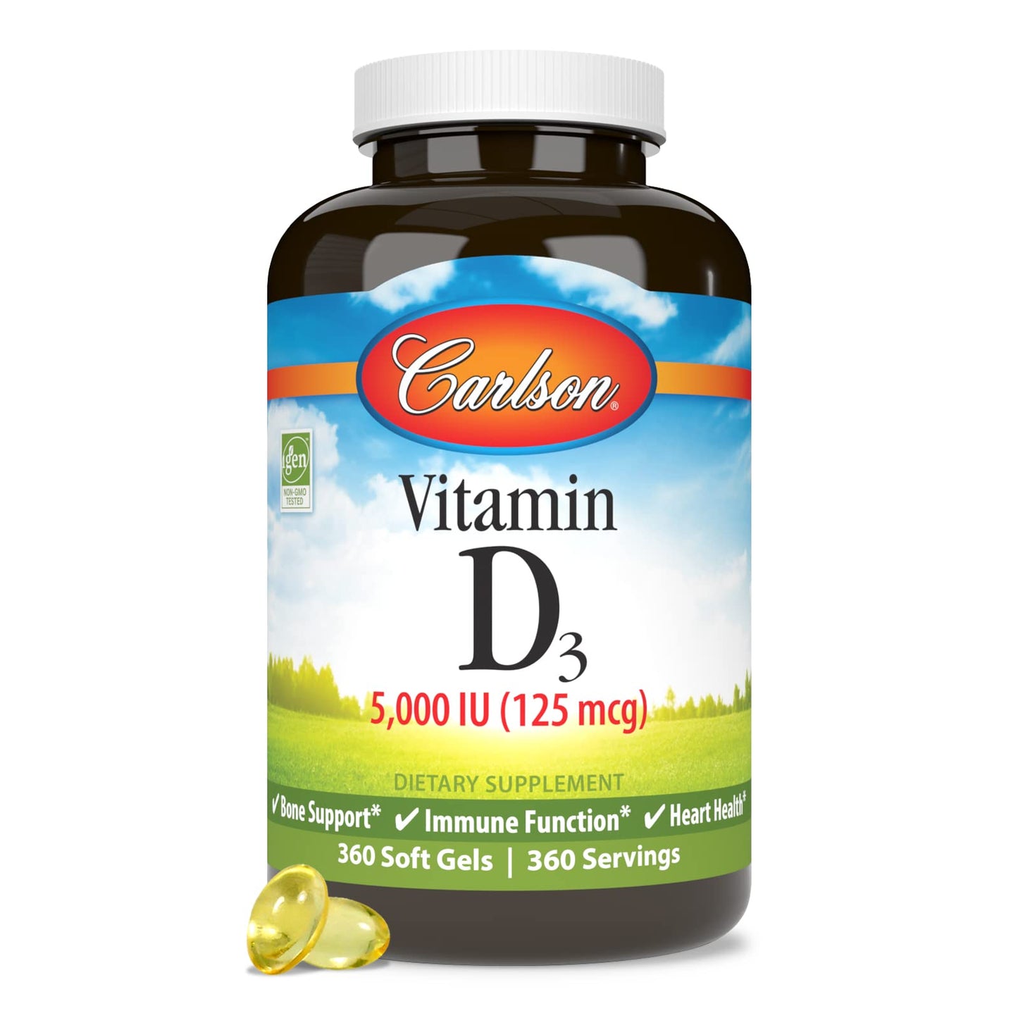 Carlson suplemento vitamina d3 cápsula blanda vista cercana