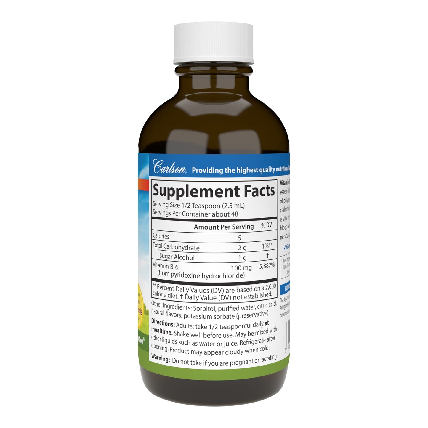 Carlson vitamina b6 líquido suplemento etiqueta frontal