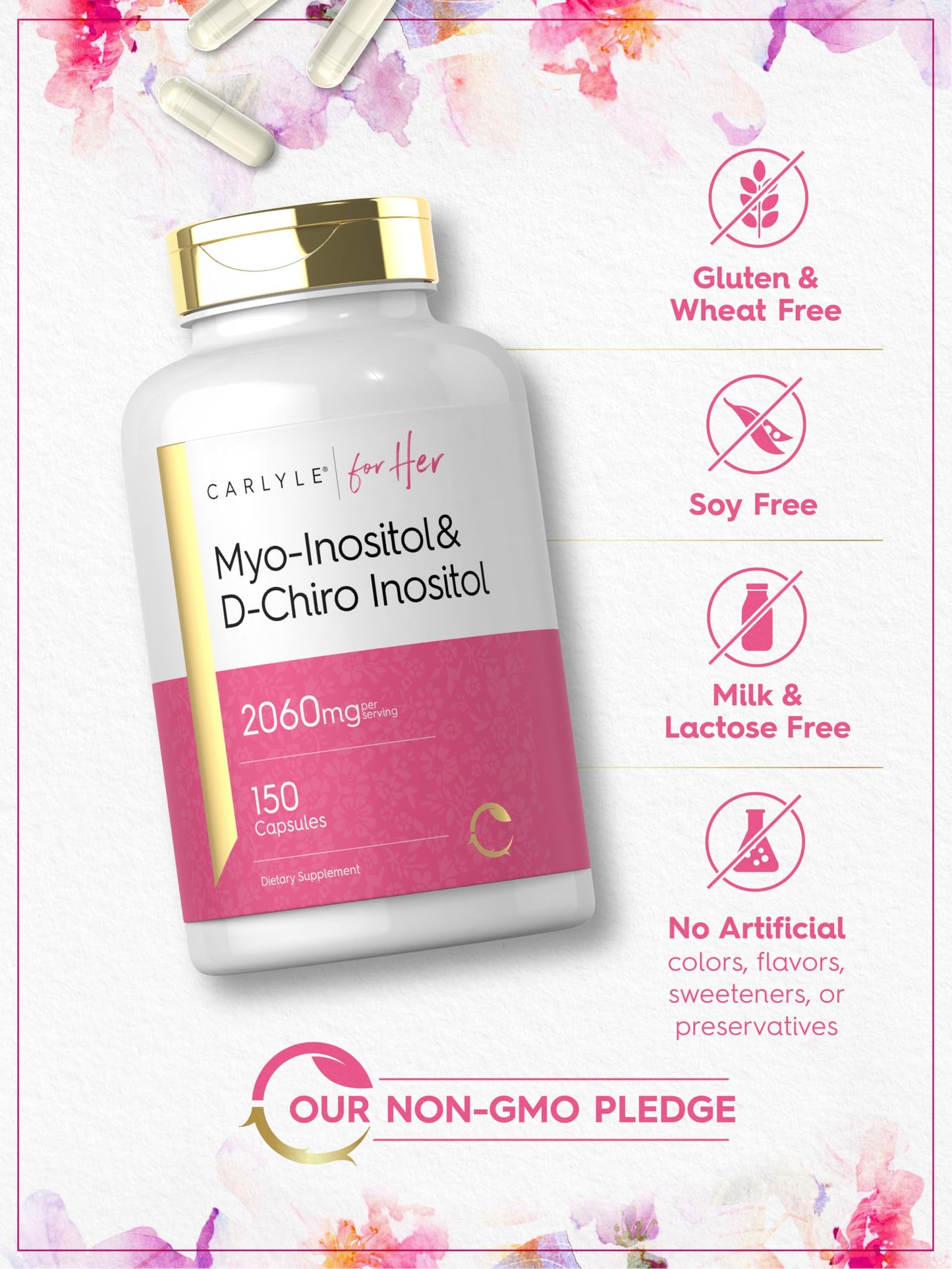 Carlyle cápsulas de inositol para bienestar hormonal y metabólico
