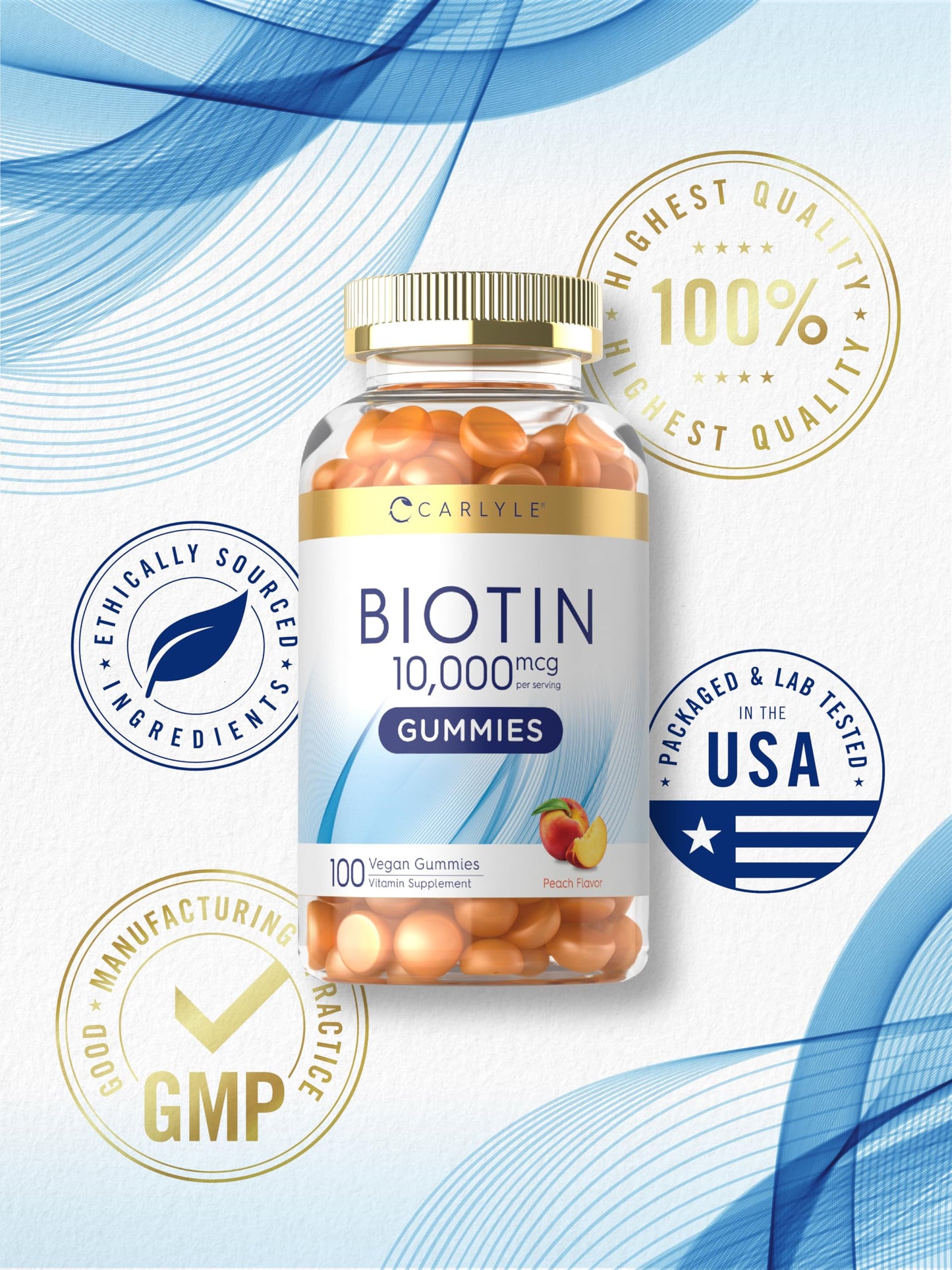 Carlyle gomitas biotina veganas sabor durazno 100 unidades