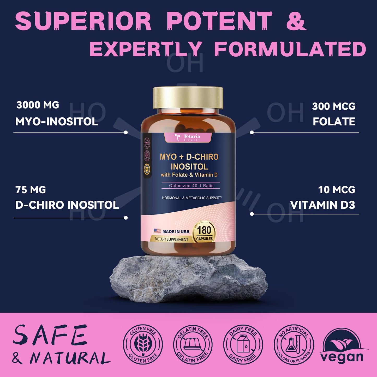 Certificación GMP suplemento inositol mujer Totaria 180 cápsulas