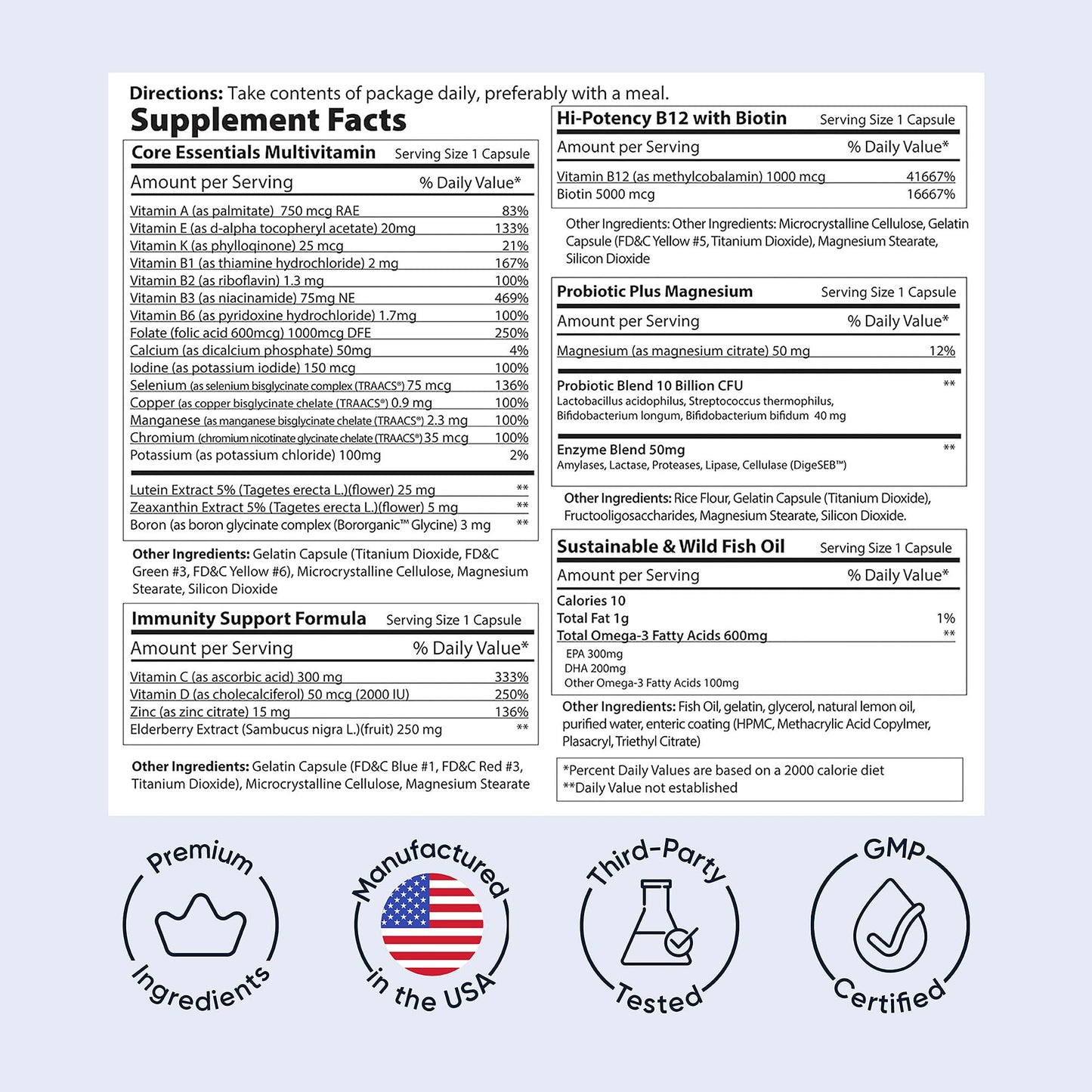 Certificación de ingredientes premium en Planet 3 Vitamin Packs