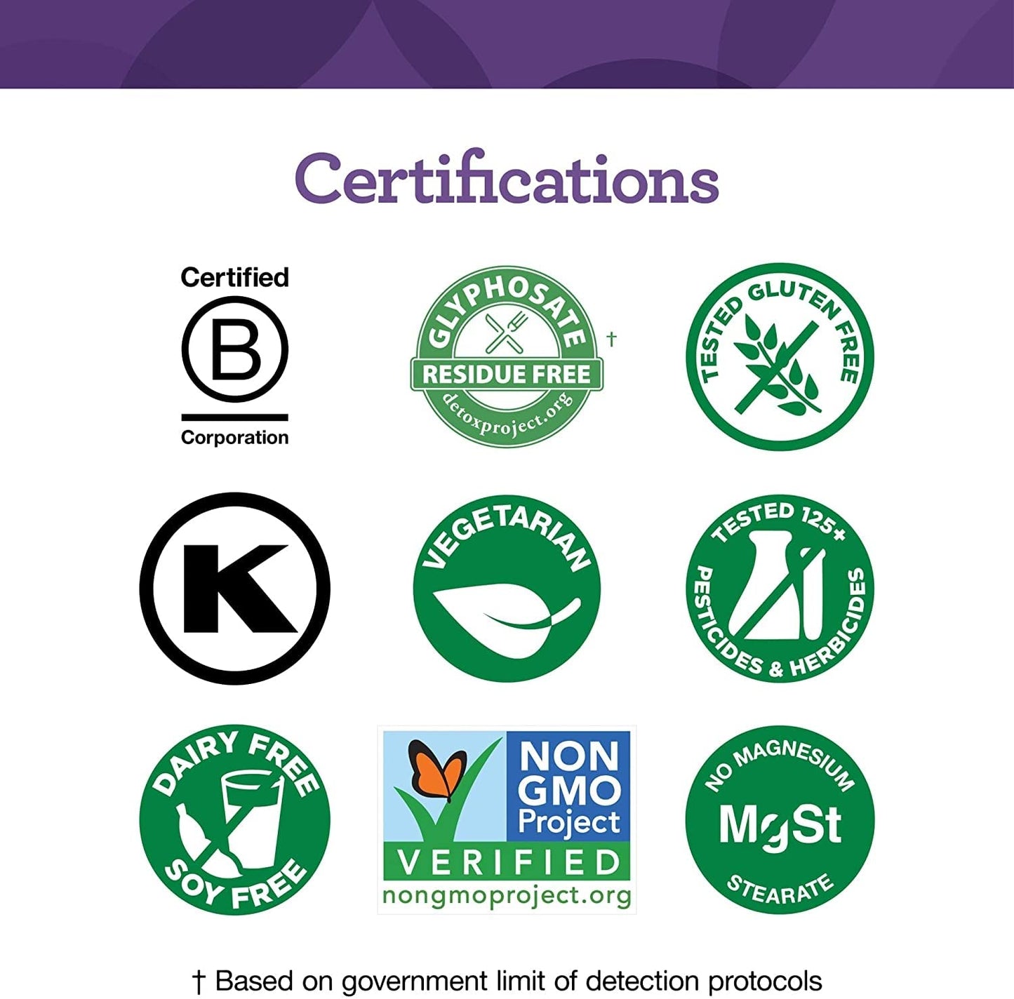 Certificaciones del multivitamínico Innate, sin OGM y vegetariano