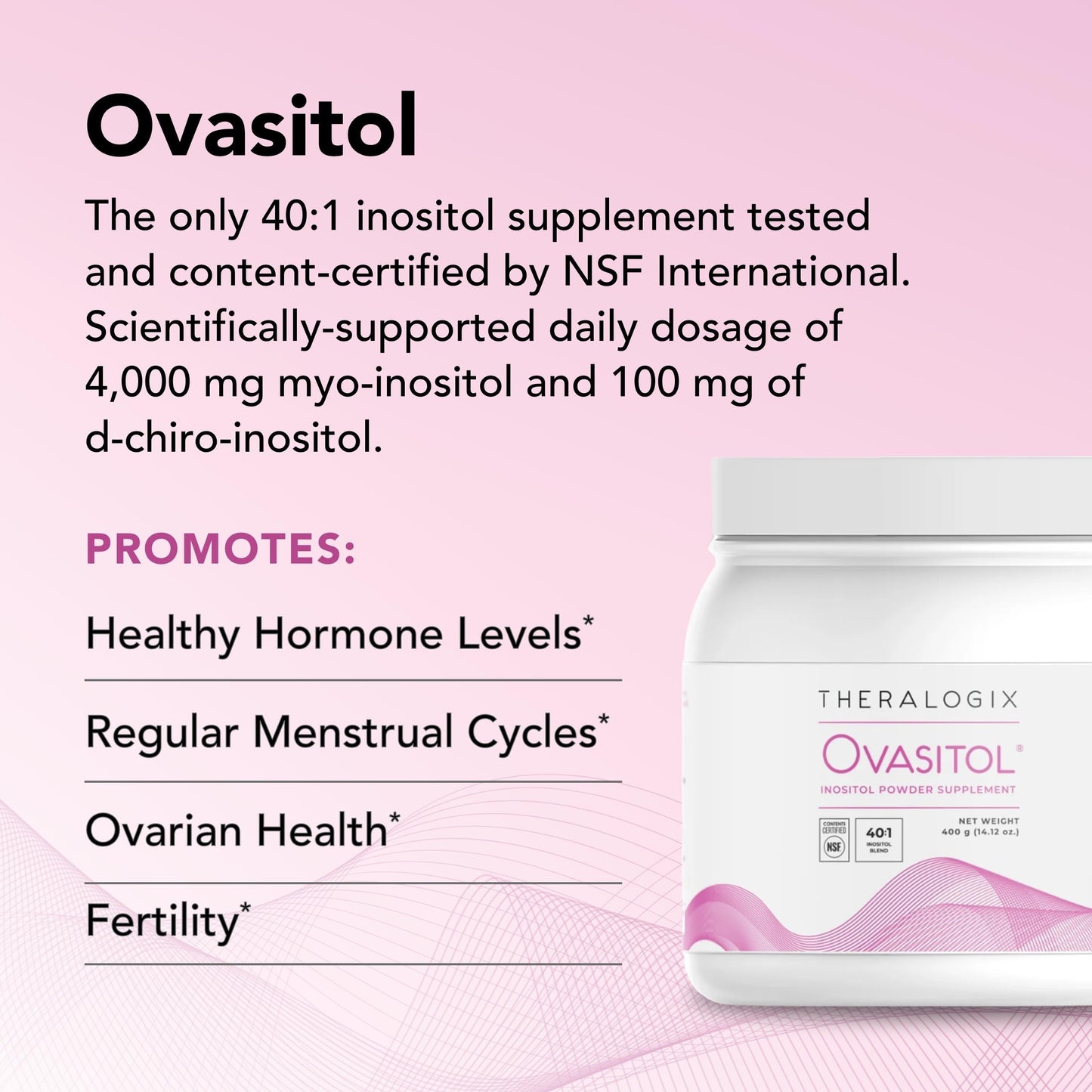 Certificado NSF Theralogix Ovasitol polvo inositol mujer