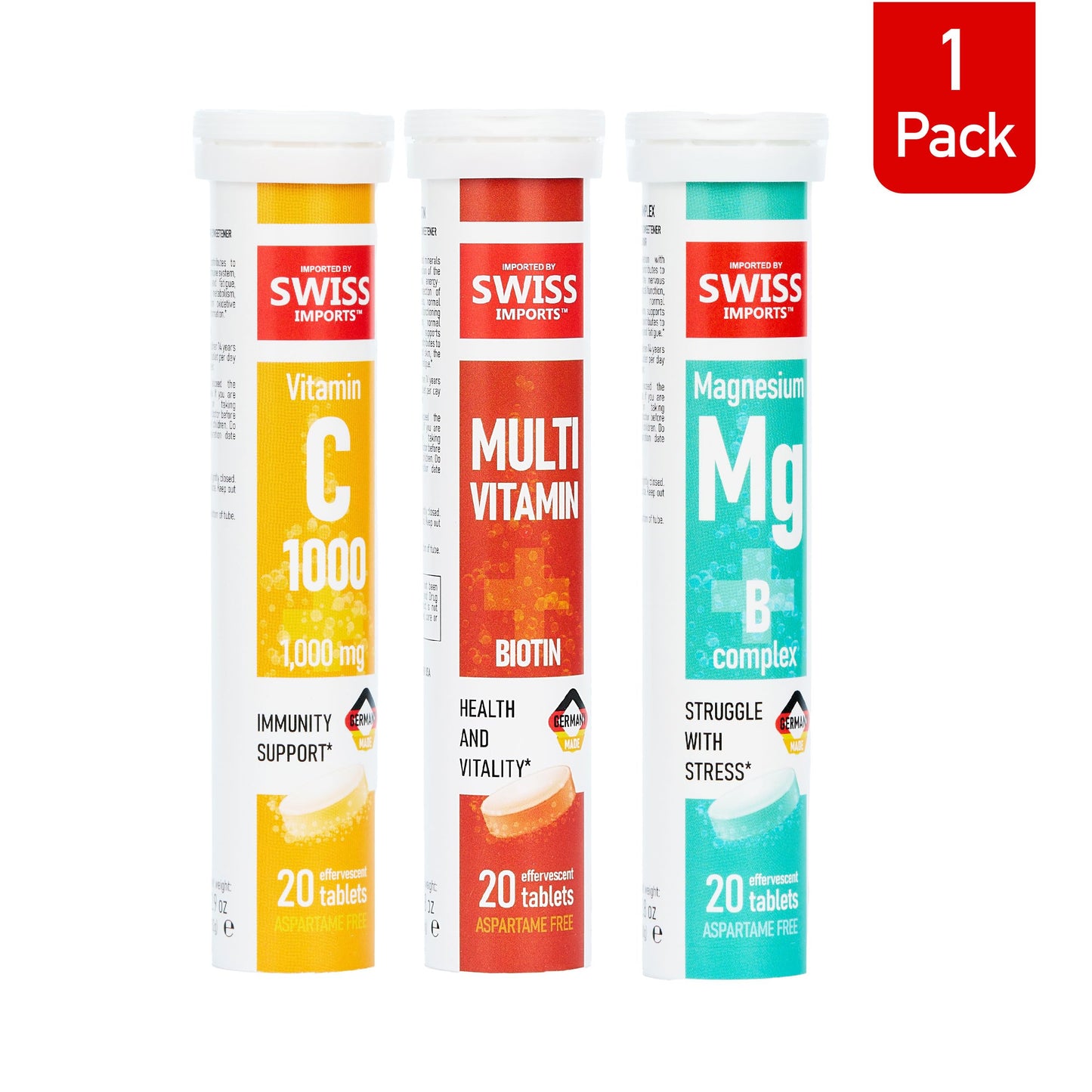 Combinación de Vitaminas C, Magnesio y Biotina.