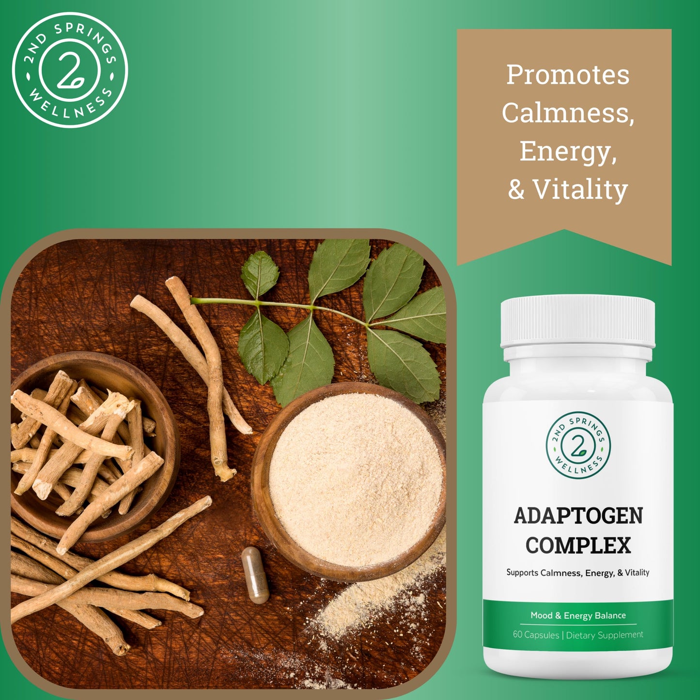 Complemento con ashwagandha y rhodiola para balance emocional