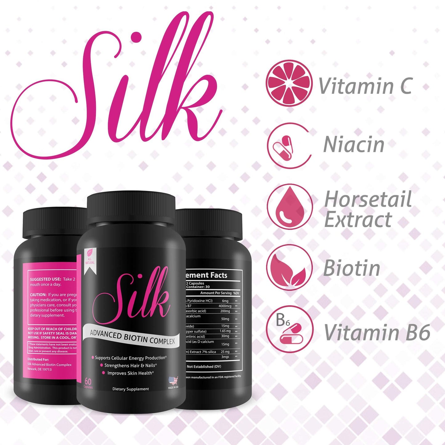 Complemento de biotina Silk para salud capilar y uñas