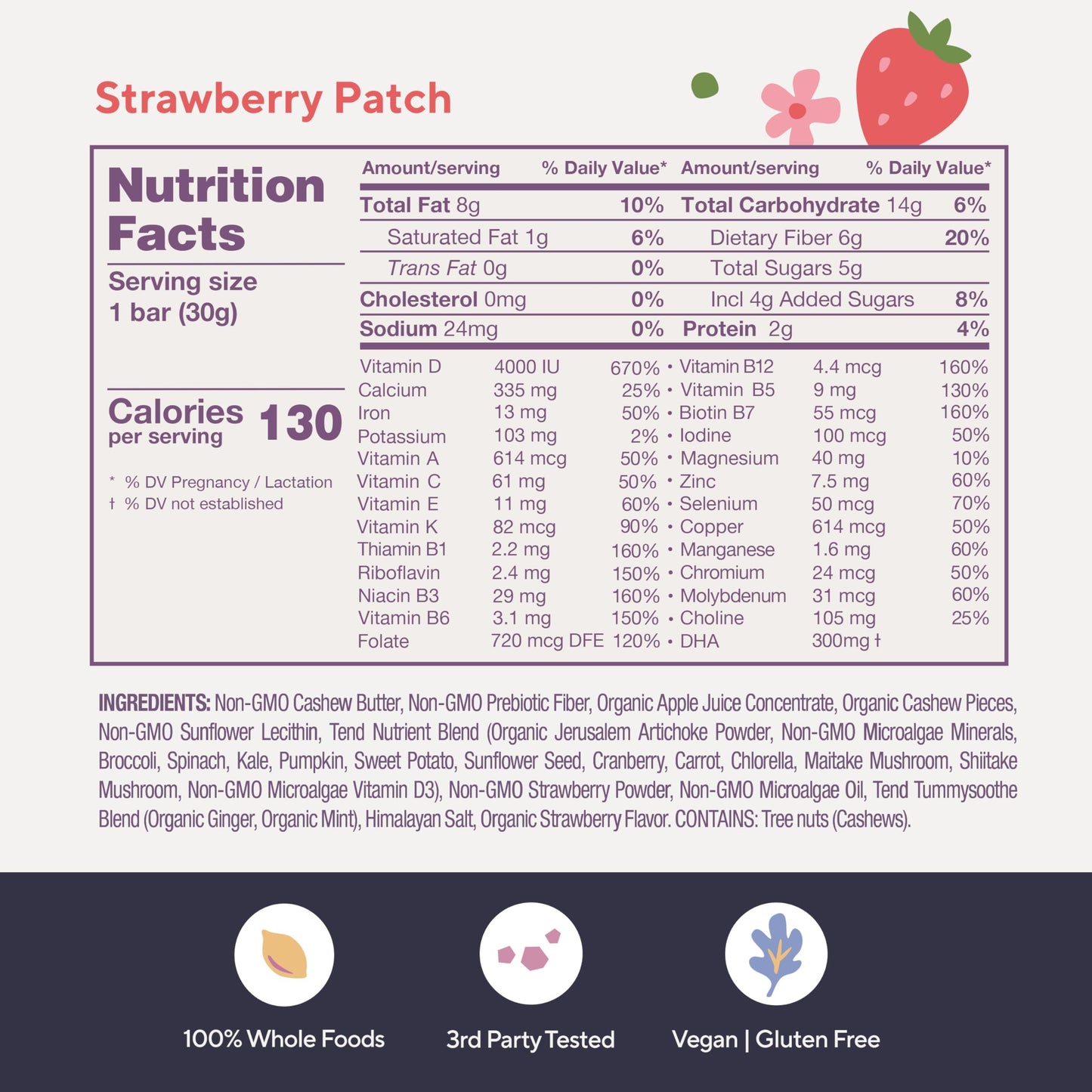 Complemento prenatal Tend barras orgánicas para nutrición maternal saludable