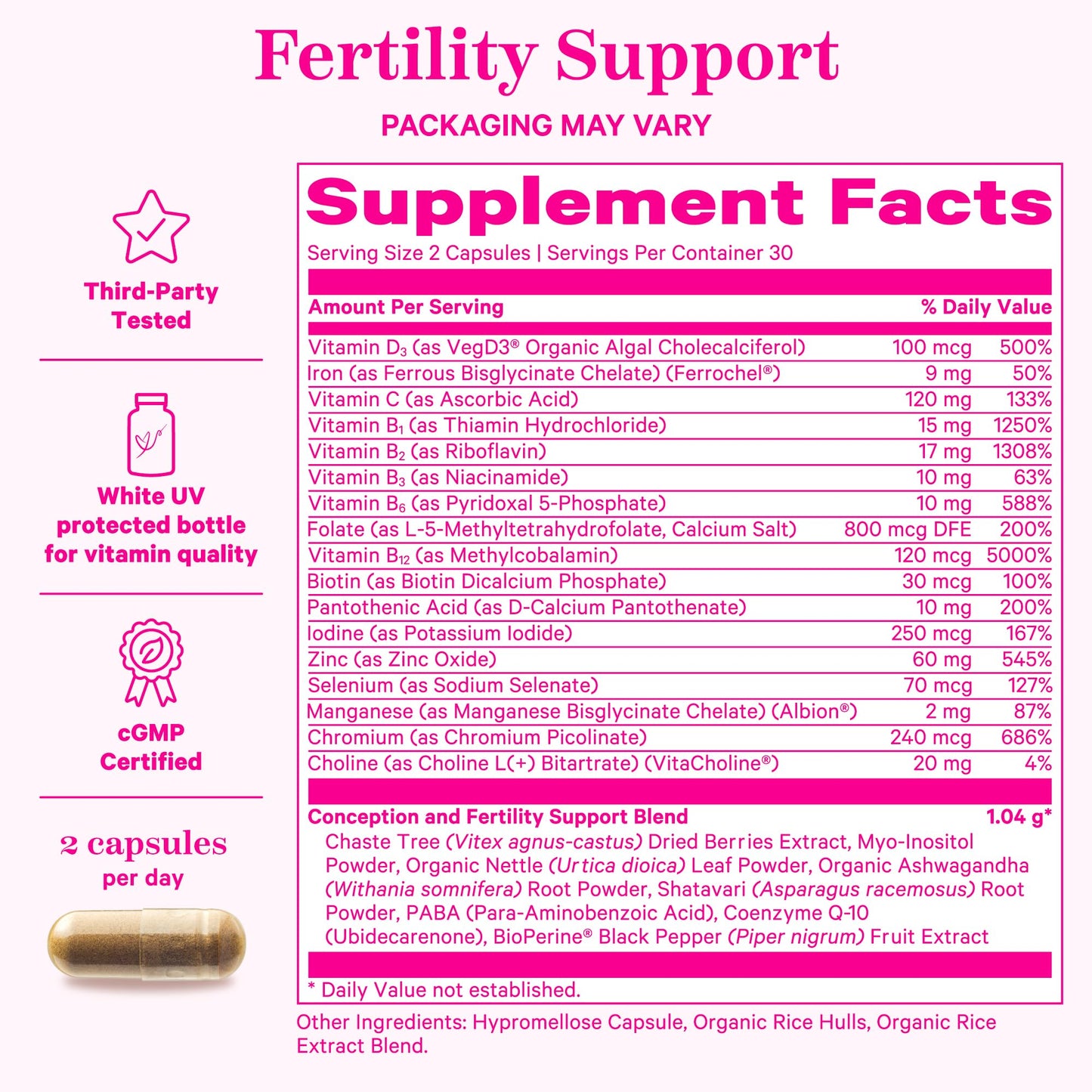 Composición ingredientes suplemento fertilidad Pink Stork mujer