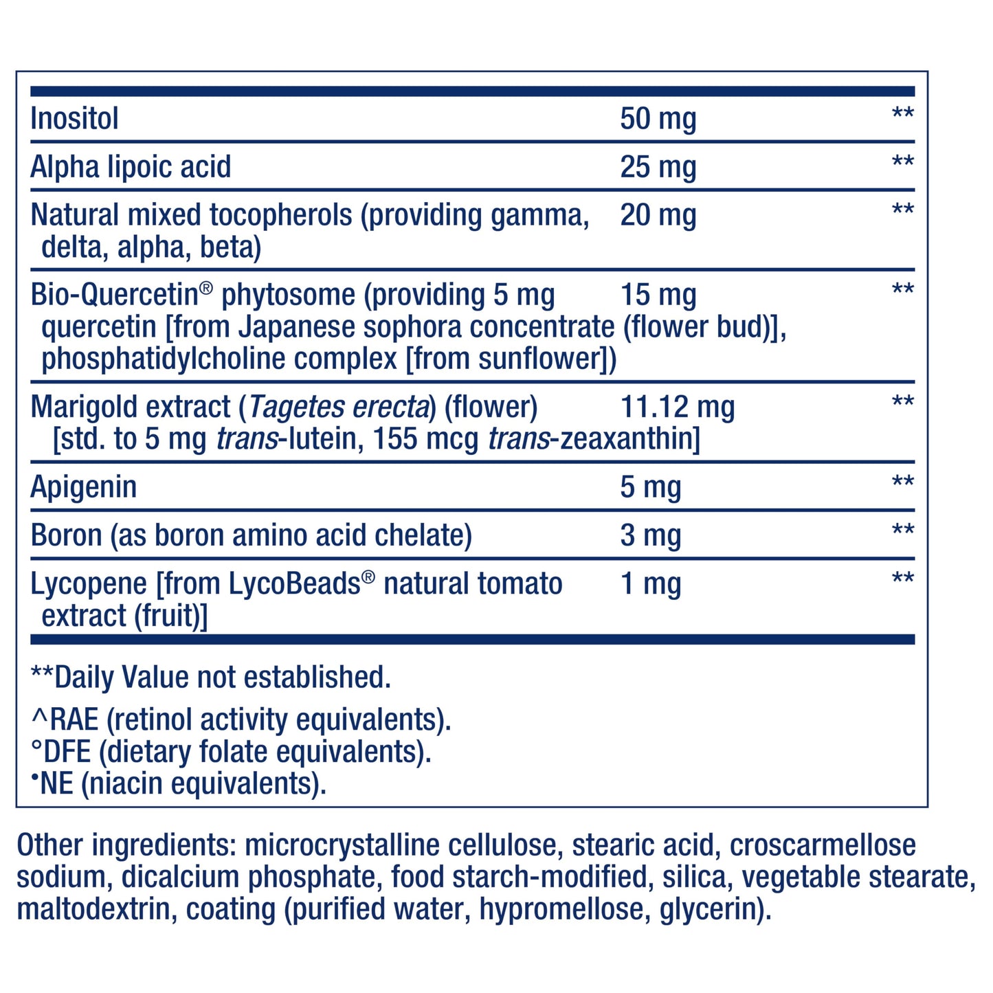 Composición del multivitamínico Life Extension Dos por Día