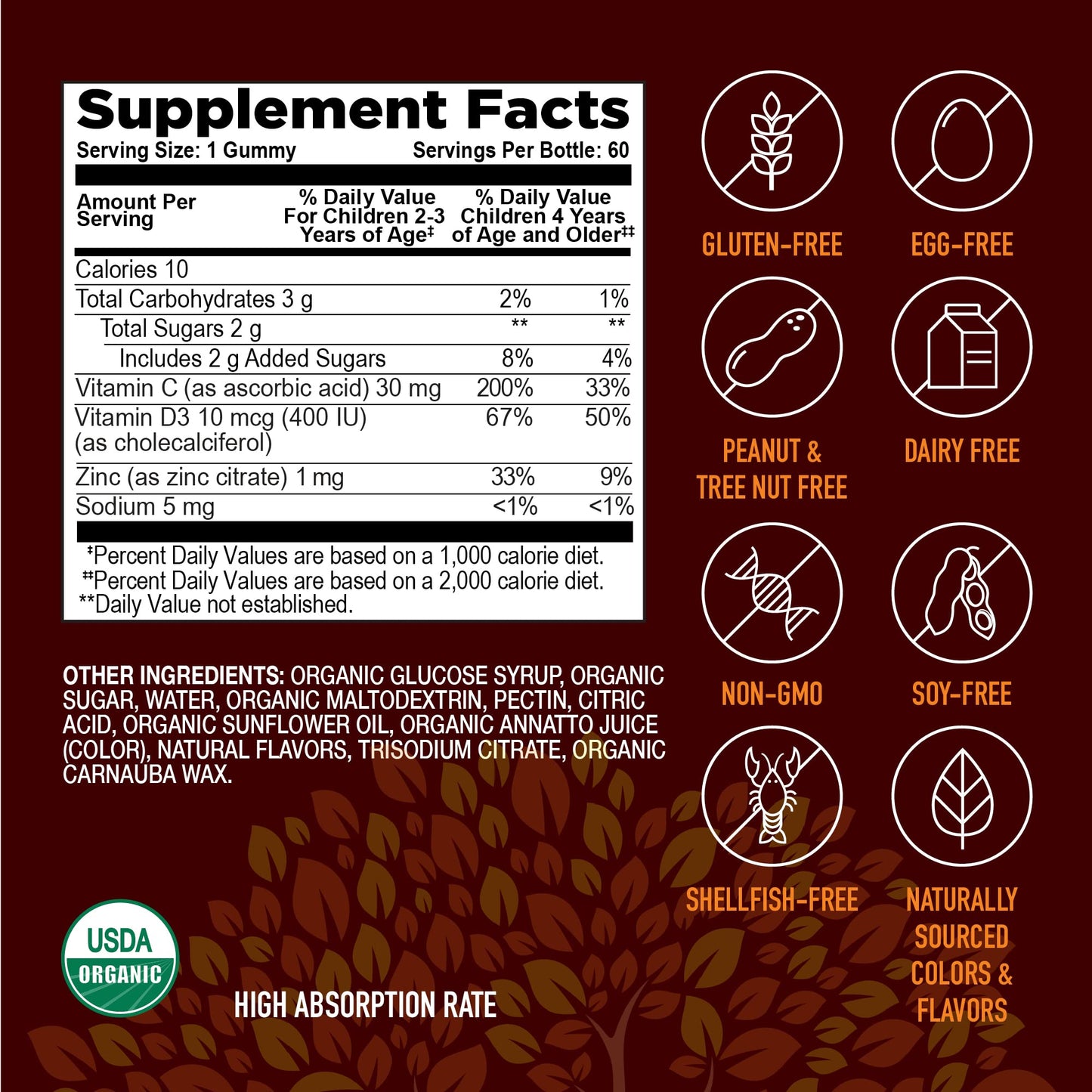 Composición orgánica de Strong Earth gummies