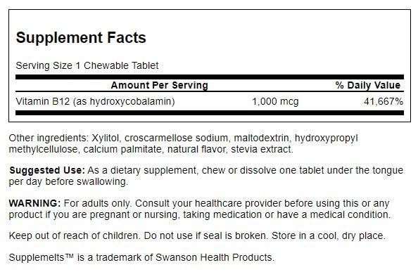 Comprimidos masticables vitamina b12 Swanson