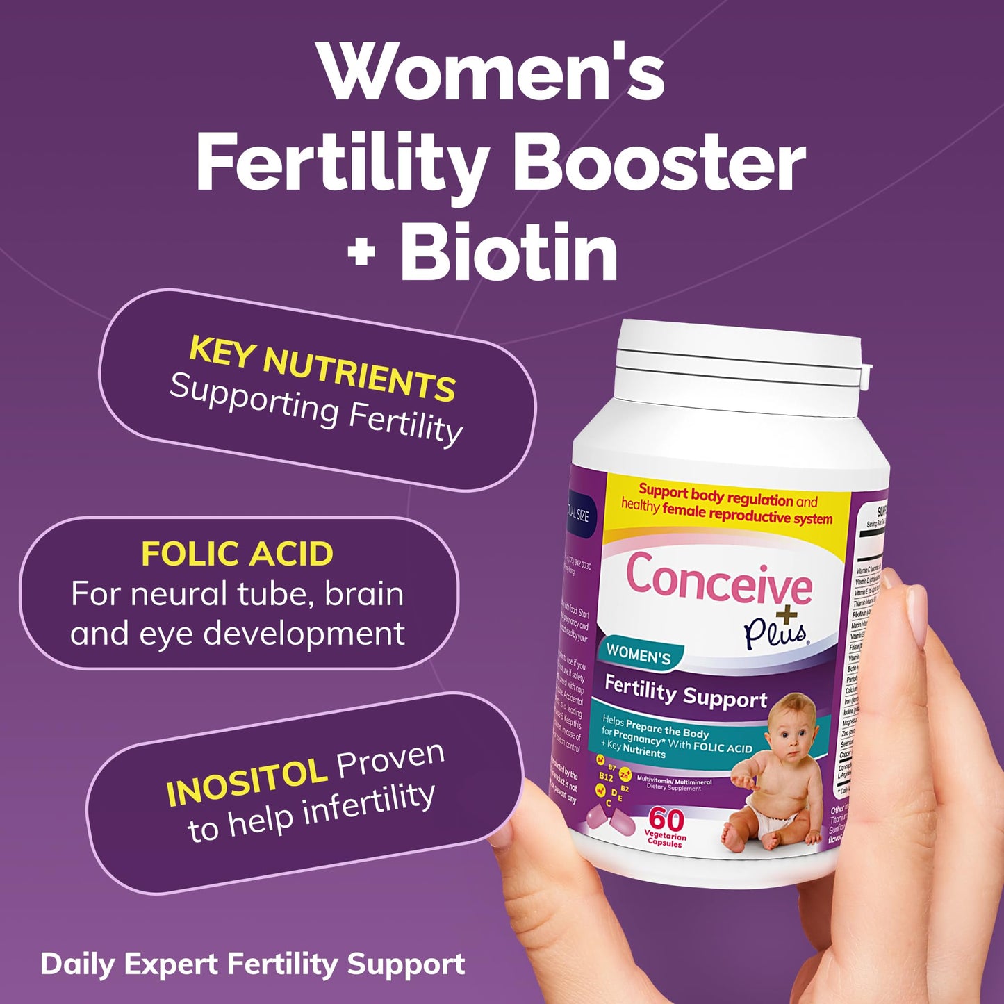 Etiqueta concepción Conceive Plus suplemento fertilidad y ovulación femenina