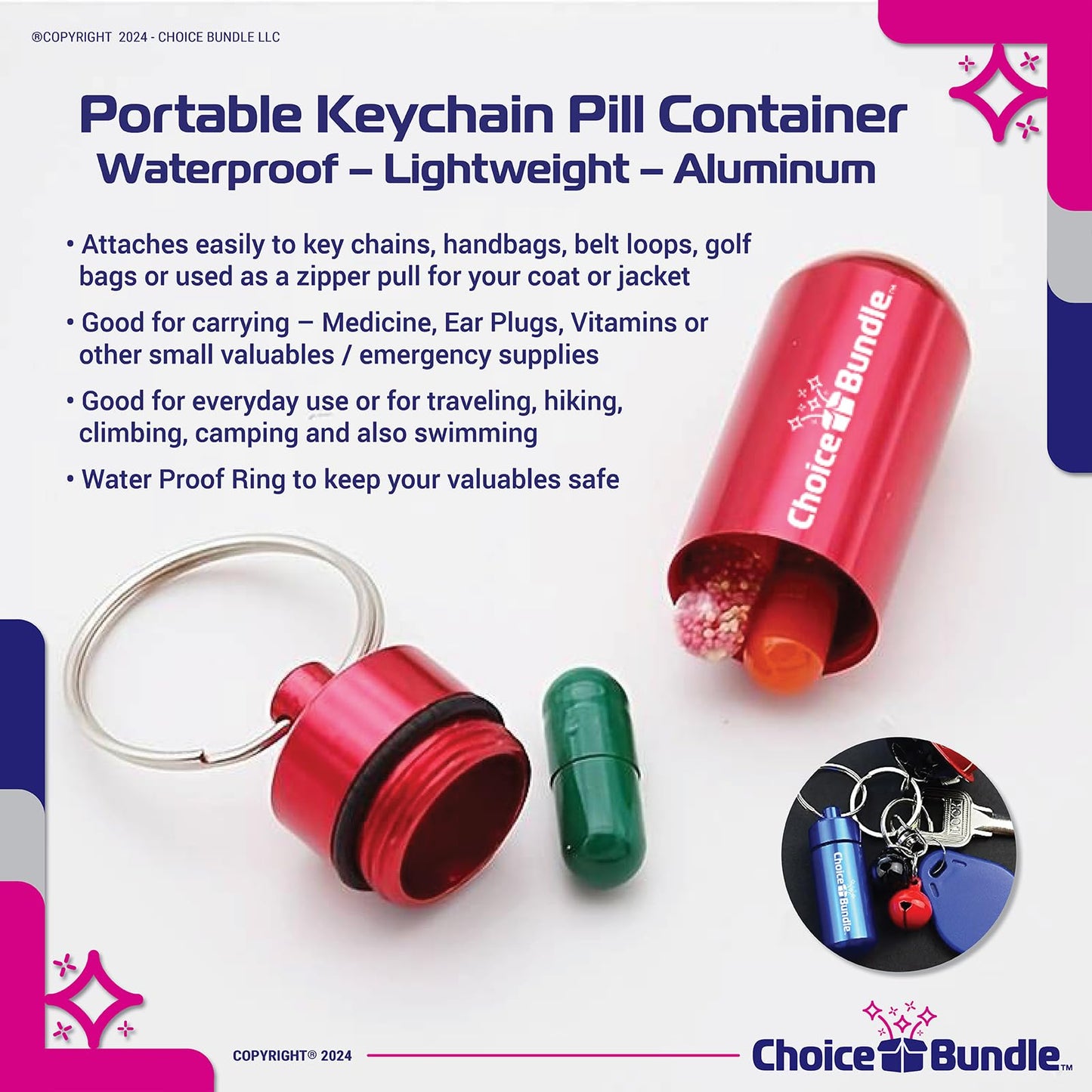 Contenedor pastillas portátil con llavero Choice Bundle